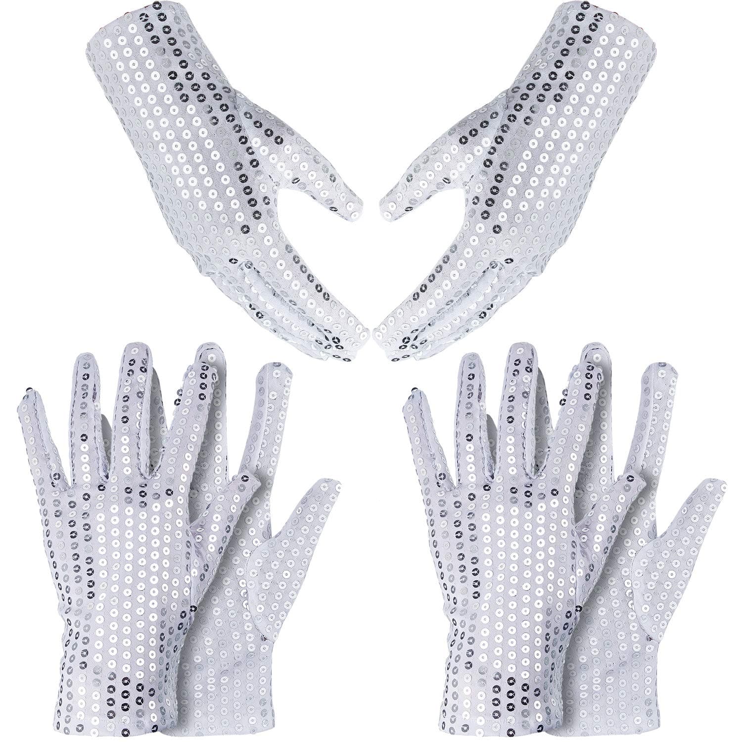 3 Pairs Silver Sequin Gloves Mesh Glitter Gloves Sequin Dance Mittens for Dress Costume Accessory