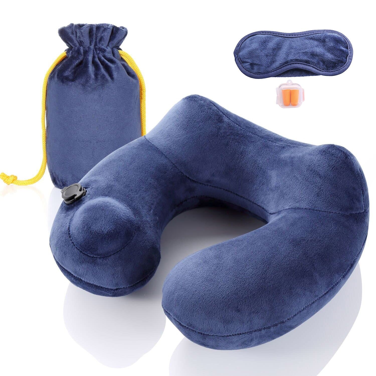 Upgraded version inflatable u-shaped neck pillow (travel pillow for the plane, car, and train, with detachable and washable pillow case, carrying bag, sleeping mask, and ear plugs, an ergonomic design for travel, home, office, school, pause)