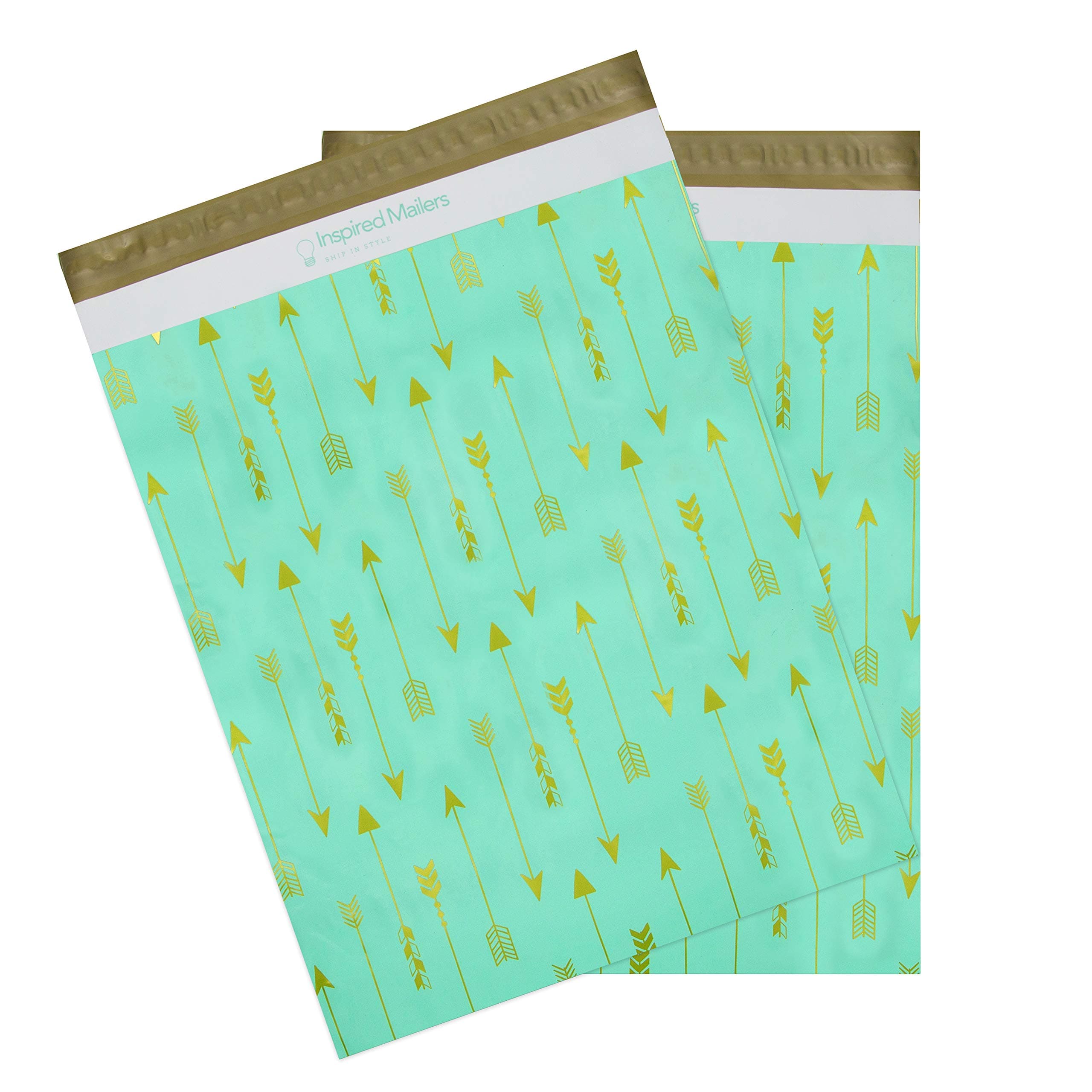 Inspired Mailers - Poly Mailers 14.5x19-50 Pack - Arrows Deluxe (Seafoam/Gold) - Packaging Bags - Printed Poly Mailers - Mailing Envelopes - Shipping Mailers