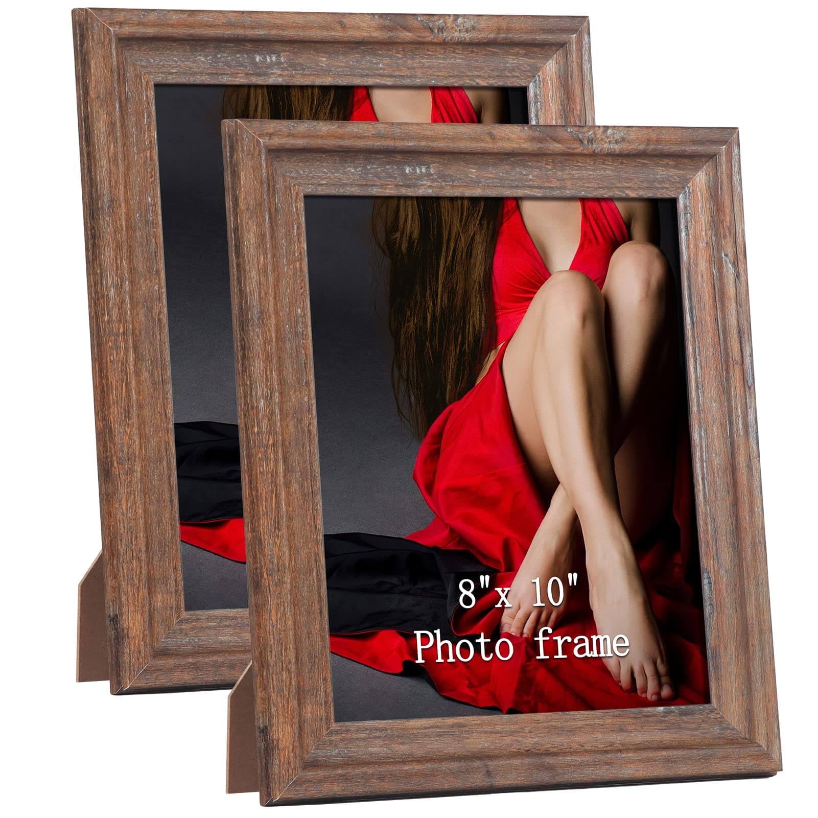 Calenzana 8x10 Picture Frames Rustic Distressed Photo Frame 8 x 10 Set, Wall Hanging and Tabletop, Glass Front, 2 Pack, Brown