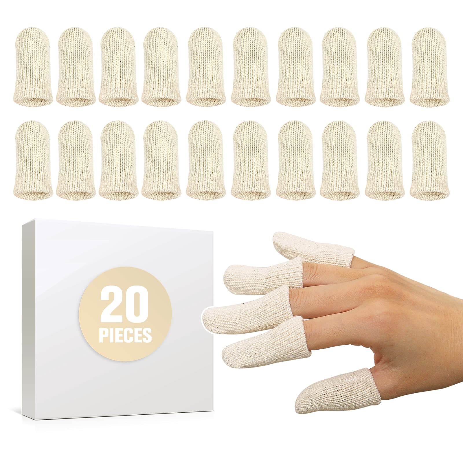 MIG4U 20 Pcs Cotton Finger Cots, Reusable Finger Protectors for Cuts Wounds, Arthritis, Eczema, Bruises, Calluses, Cracking Thumbs Healing, Fingernail Caps/Stall/Cushion/Cover (Not 20 Pairs)