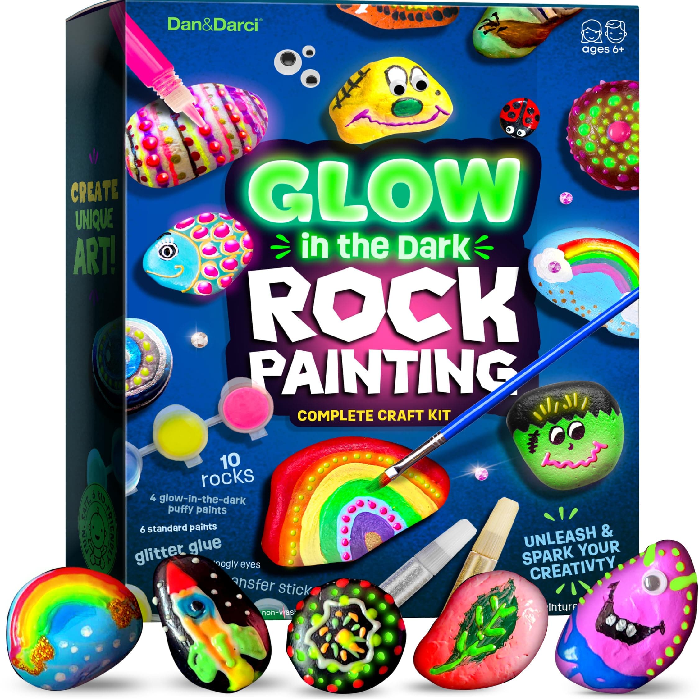 Dan&Darci Phantom Cables WWWWW0243 Glow Rock Kit - Glow-in-the-Dark Rock Painting Kit for Kids