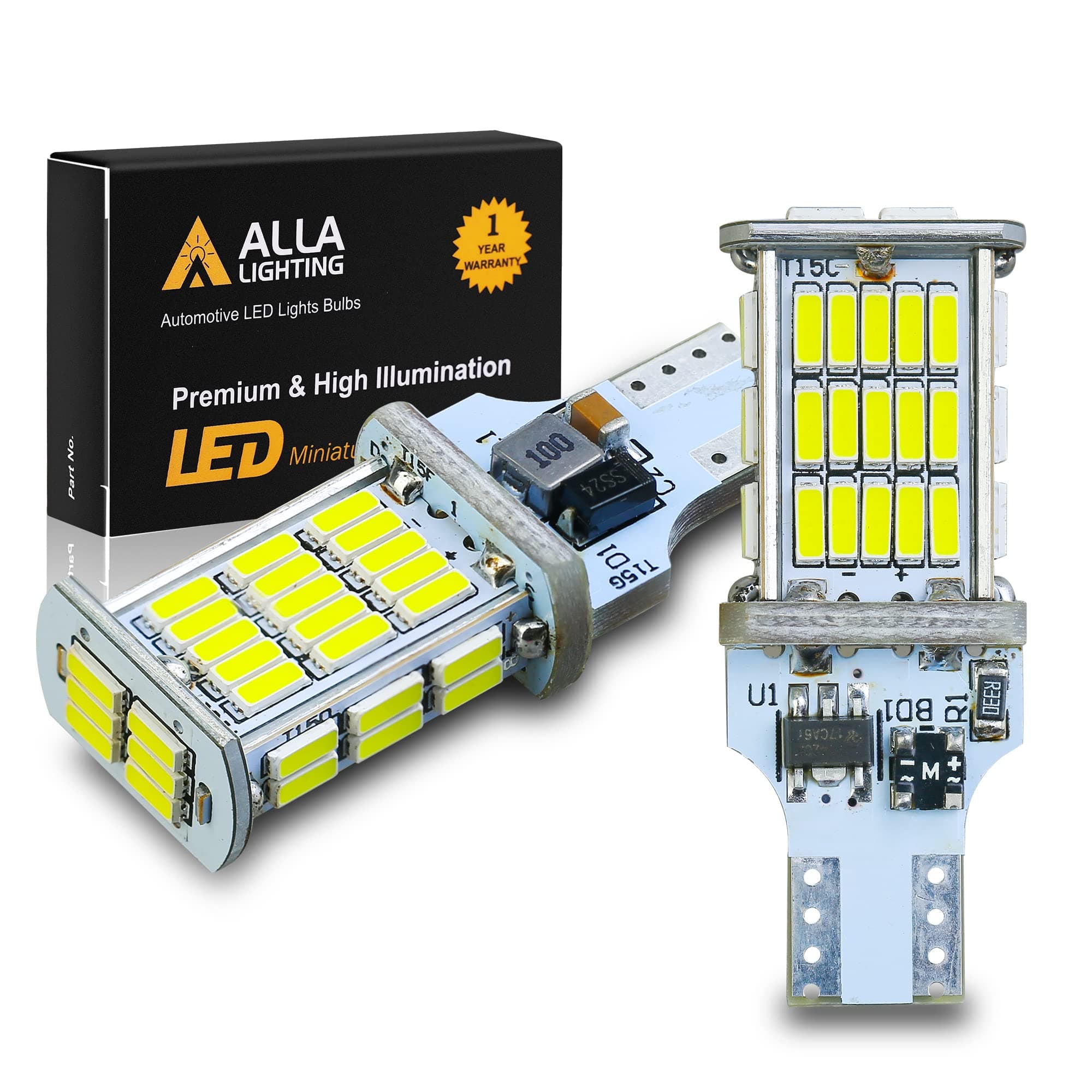 Alla Lighting 2600lm T10/T15 912 921 Strobe LED Back-up Reverse, 3rd Brake Lights Bulbs, 6000K White Super Bright 922 W16W 906 4014-SMD Flashing Lamps for Cars, Trucks, RVs, SUVs