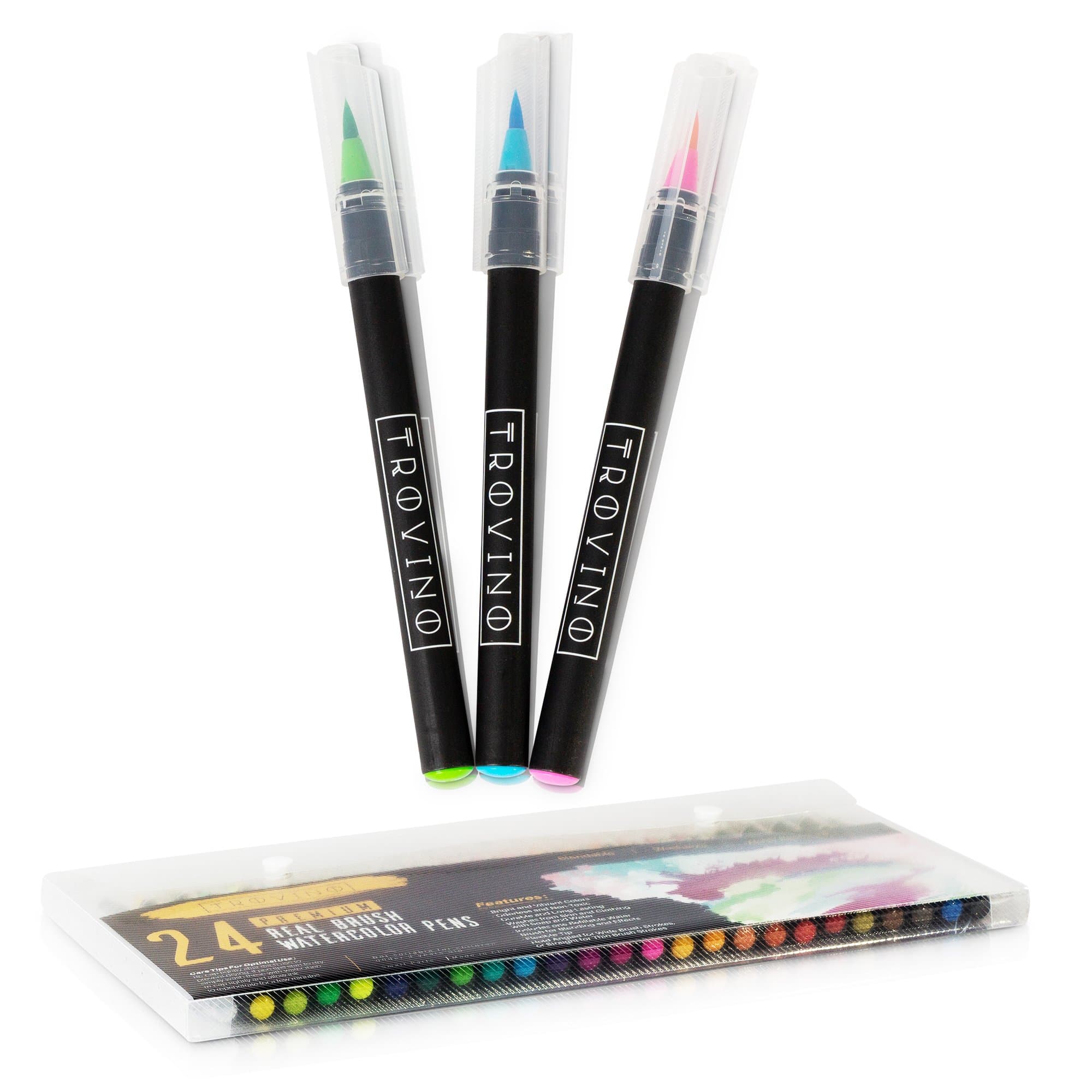 Real Brush Pens, 24 Paint Markers with Flexible Brush Tips + Bonus Water Brush, Professional Watercolor Pens for Painting, Drawing, Coloring & More, 100% Nontoxic, 24 Vivid Colors