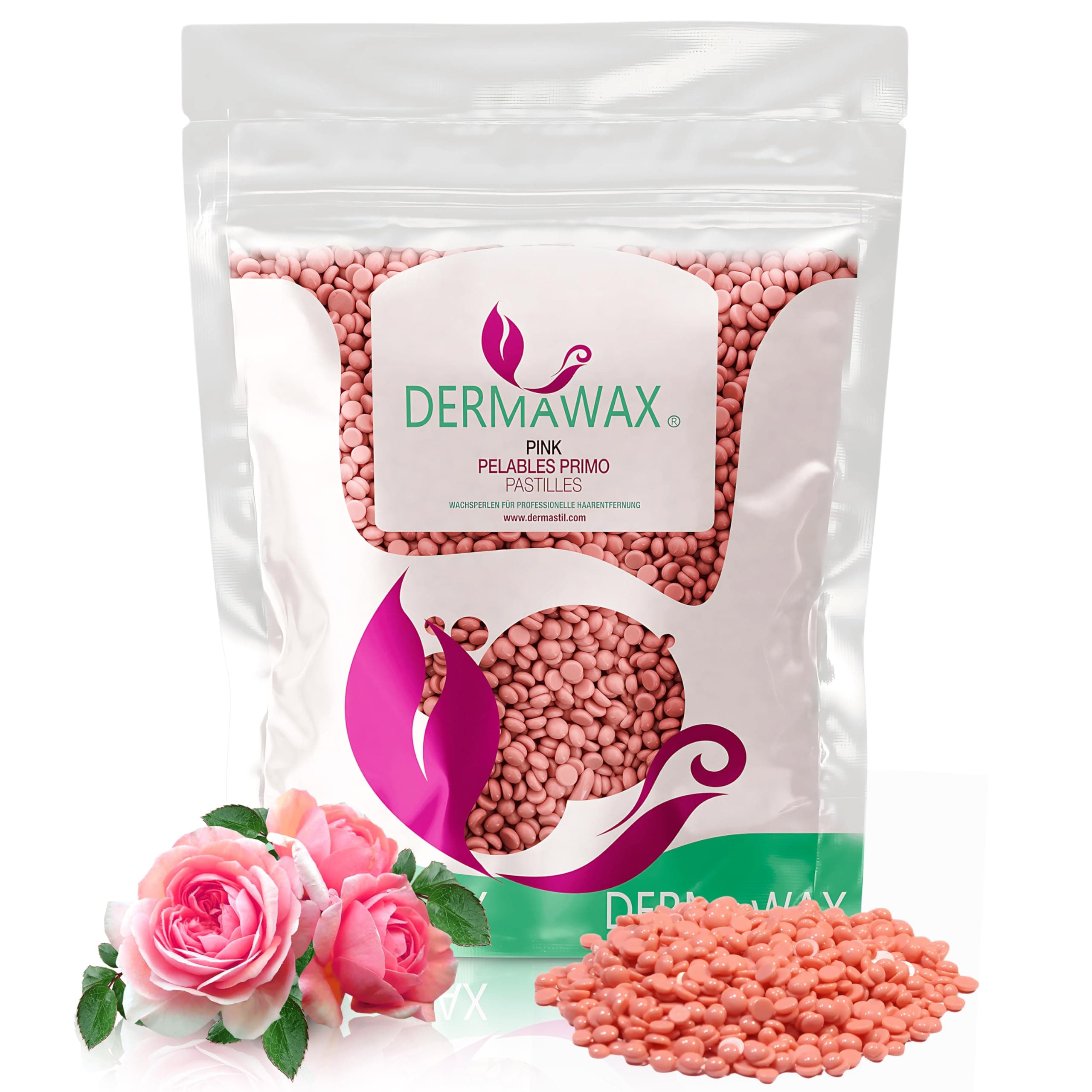 Hot Wax Beads for Hair Removal, Pink Hard Wax Stripless Film Wax for Full Body, Face, Legs, Armpits, Bikini Line and Brazilian, Professional Wax, Dermawax, Made in Italy, 1kg