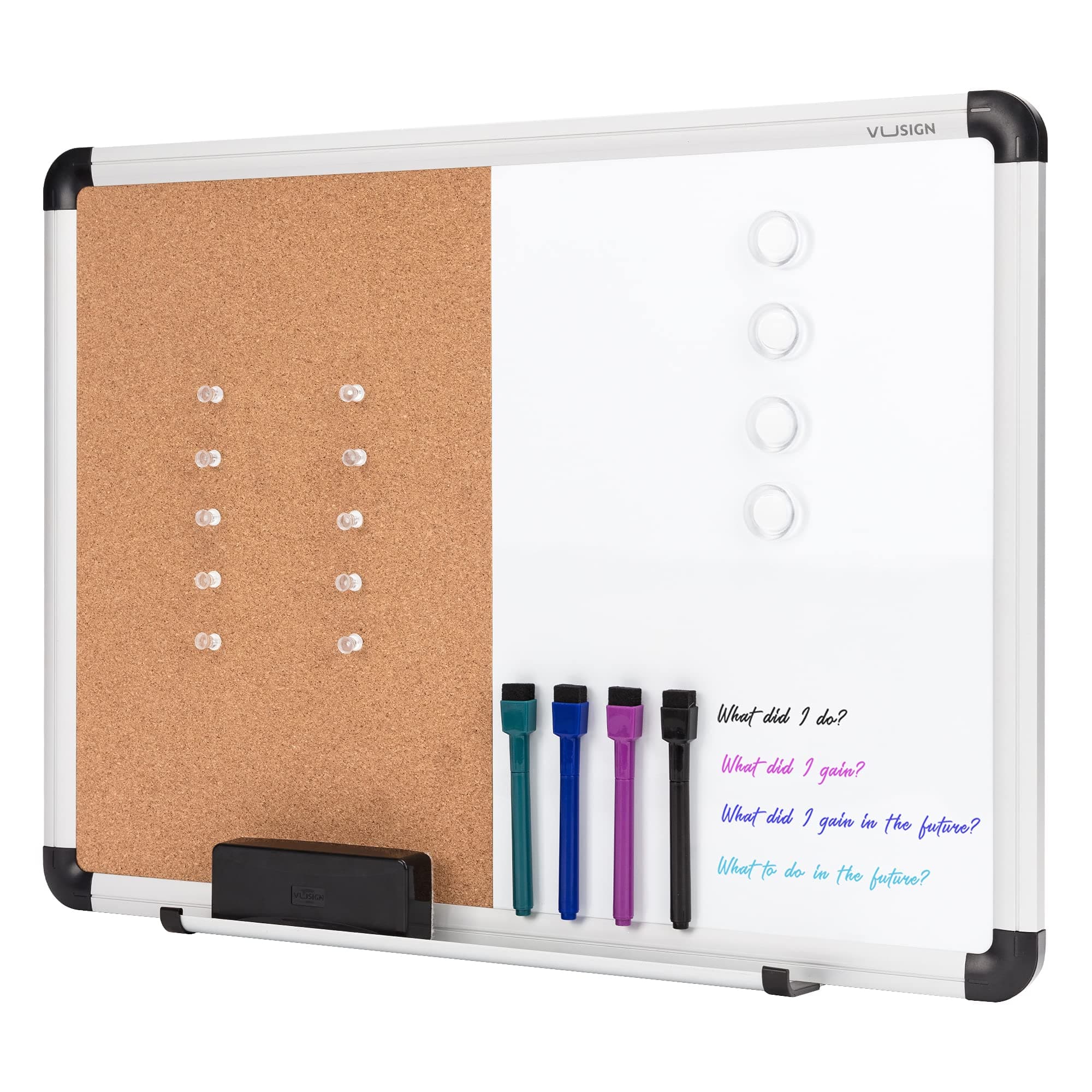 VUSIGNCombination Magnetic Whiteboard & Corkboard, 17" x 23", Wall Mounted Notice Bulletin Board Dry Erase/Cork Board Combination with Aluminum Frame