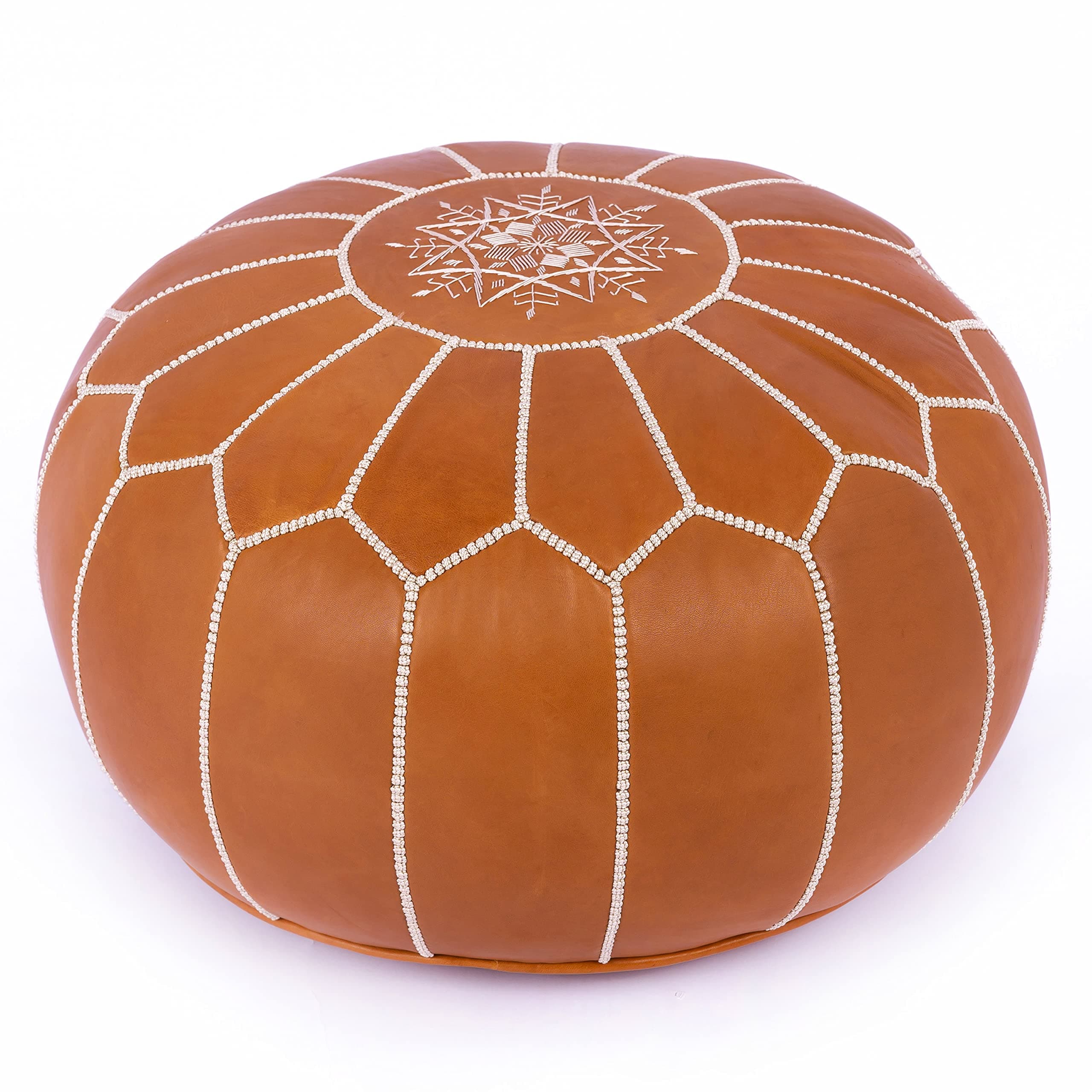 Marrakesh Gallery Moroccan Pouf - Genuine Goatskin Leather - Bohemian Living Room Decor - Hassock & Ottoman Footstool (Tan)