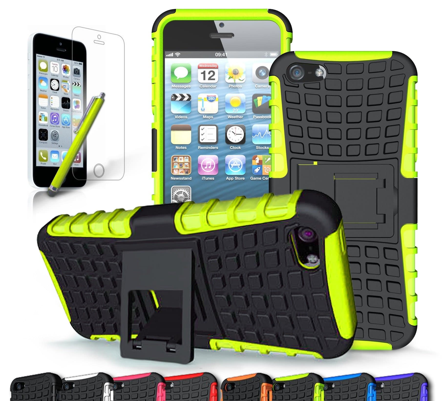 CINEYO(TM) Apple iPhone SE Case / iPhone 5/5S Case heavy Duty Rugged Dual Layer Case with kickstand (Apple iPhone SE Case / Iphone 5/5S Black) (Green)