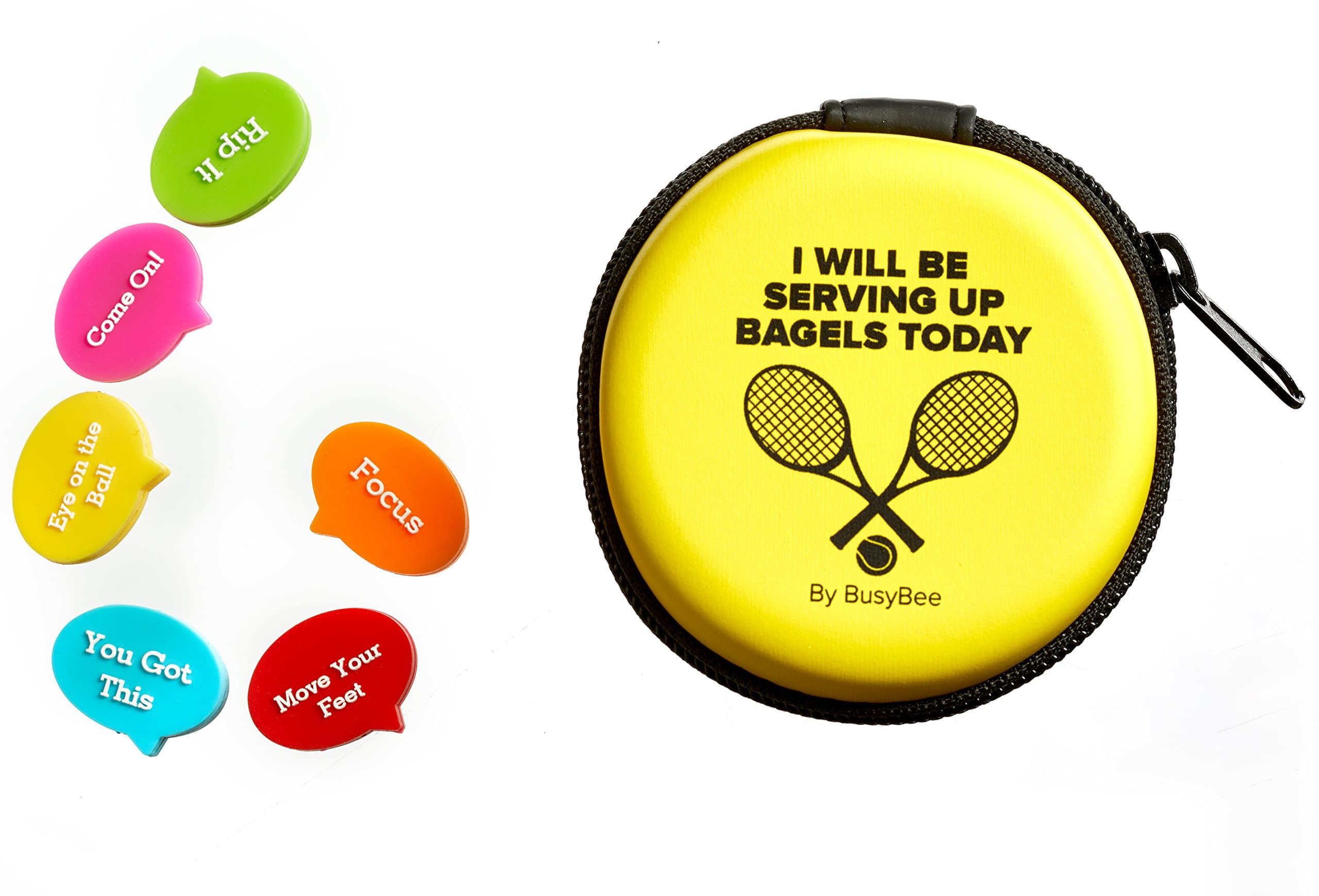 BusyBee Tennis Vibration Dampener in Funny Zipper Gift Pack (Pack of 6). Best Shock Absorber for Your Racket and Strings
