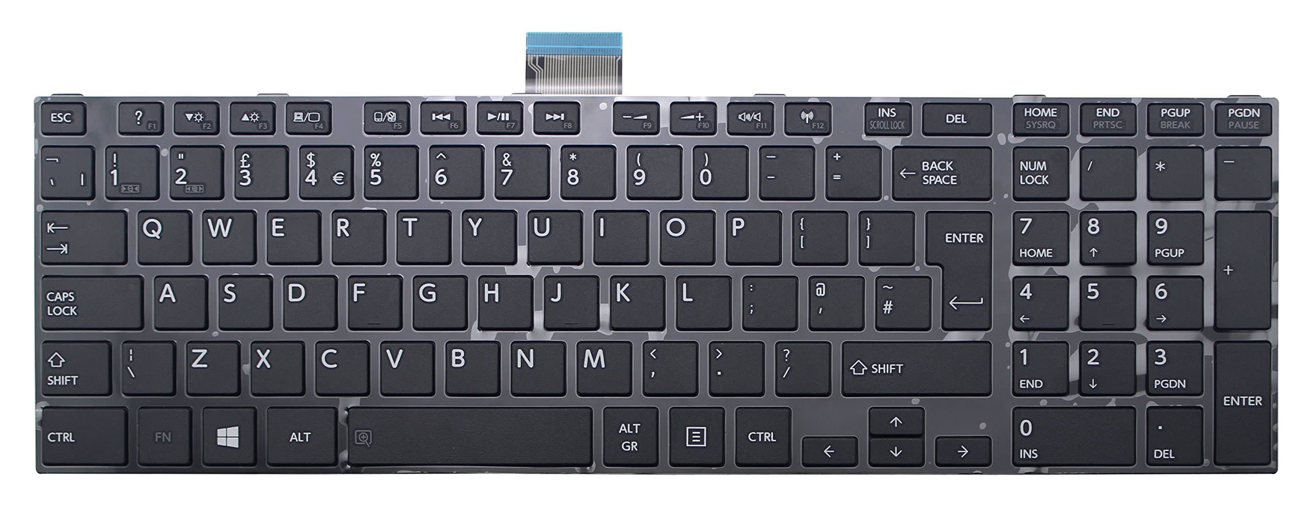 WishingDeals Laptop UK Keyboard for Toshiba P/N: 0KN0-ZW1UK23 9Z.N7USU.A0U NSK-TVASU 0U PK130OT1C04 MP-11B56GB-698 PK130OT1H04 MP-11B56GB-698W K000136750