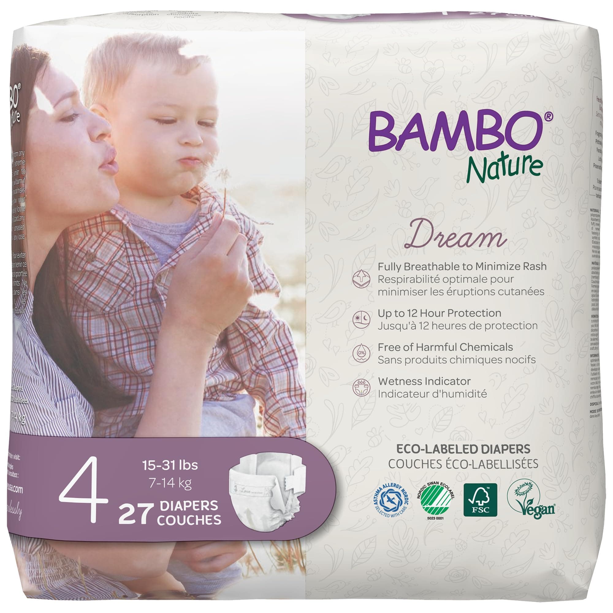 Bambo Nature Premium Eco-Friendly Baby Diapers, Size 4 (15-31 Lbs), 27 Count