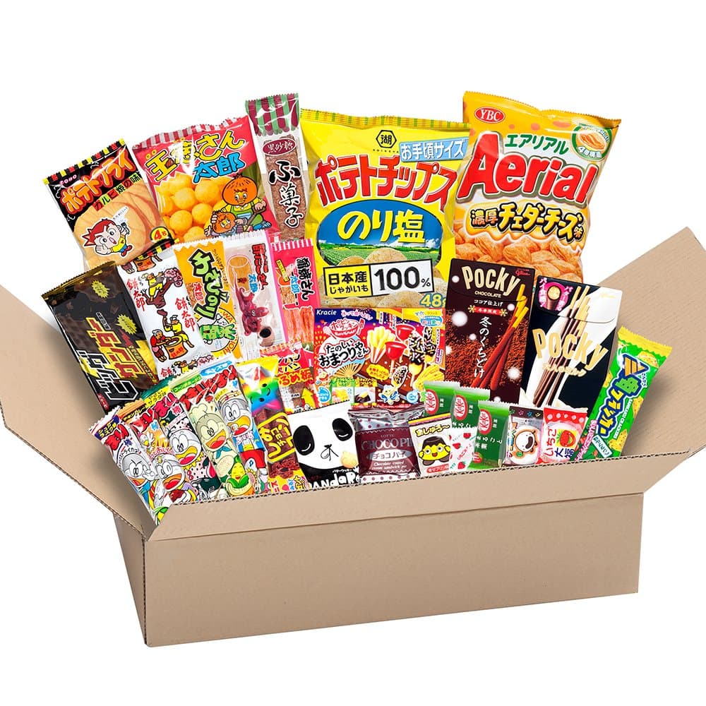 Japanese Valuable Party Snack BOX popular set Dagashi Japan Aerial chocolate Pocky with Akiba King Sticker