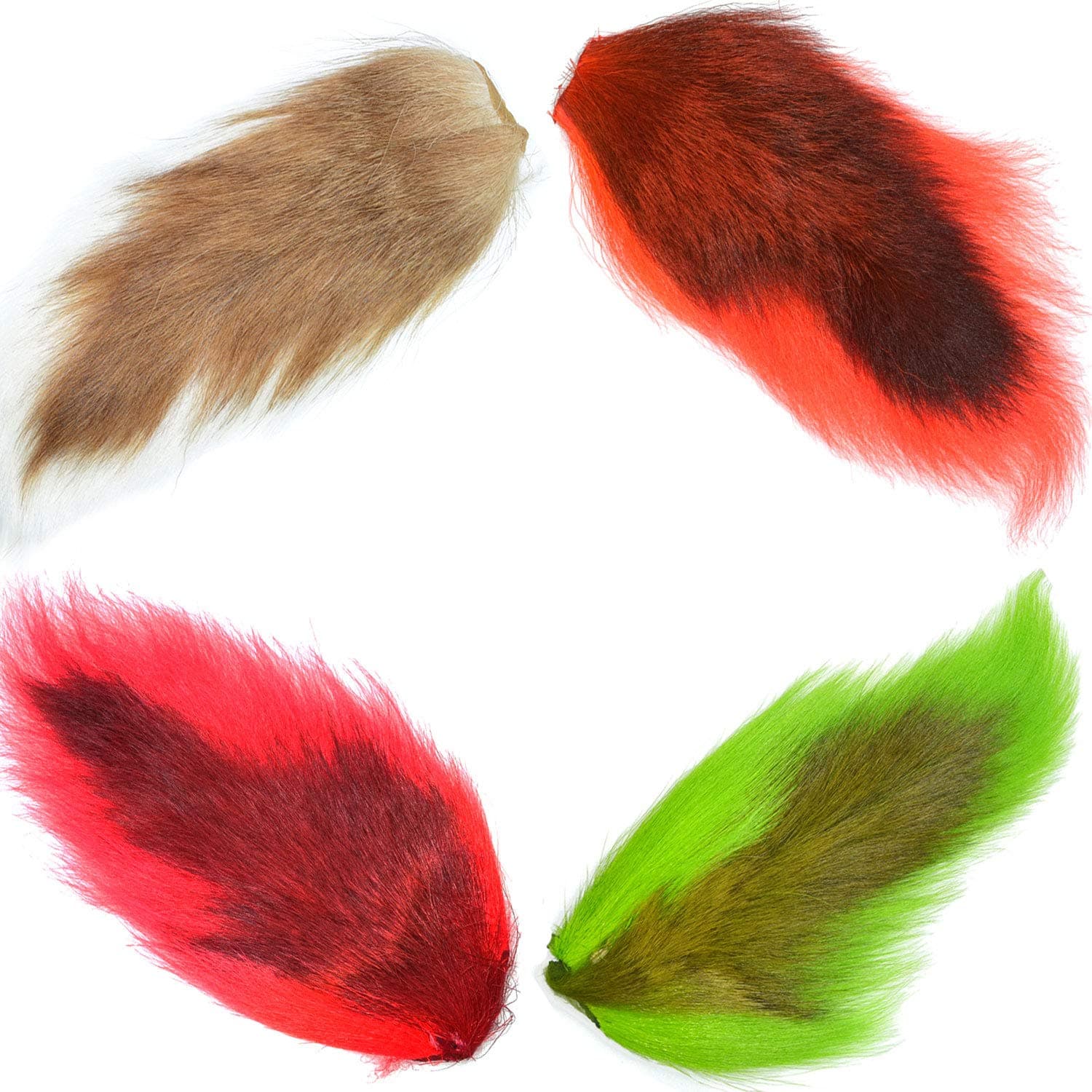 The Fly Fishing Place Fly Tying Materials - Pro Grade Medium Bucktails Master Pack - 4 Fluorescent Colors - White Chartreuse Red Fire Orange Tube Fly Streamer Deer Tail Hair