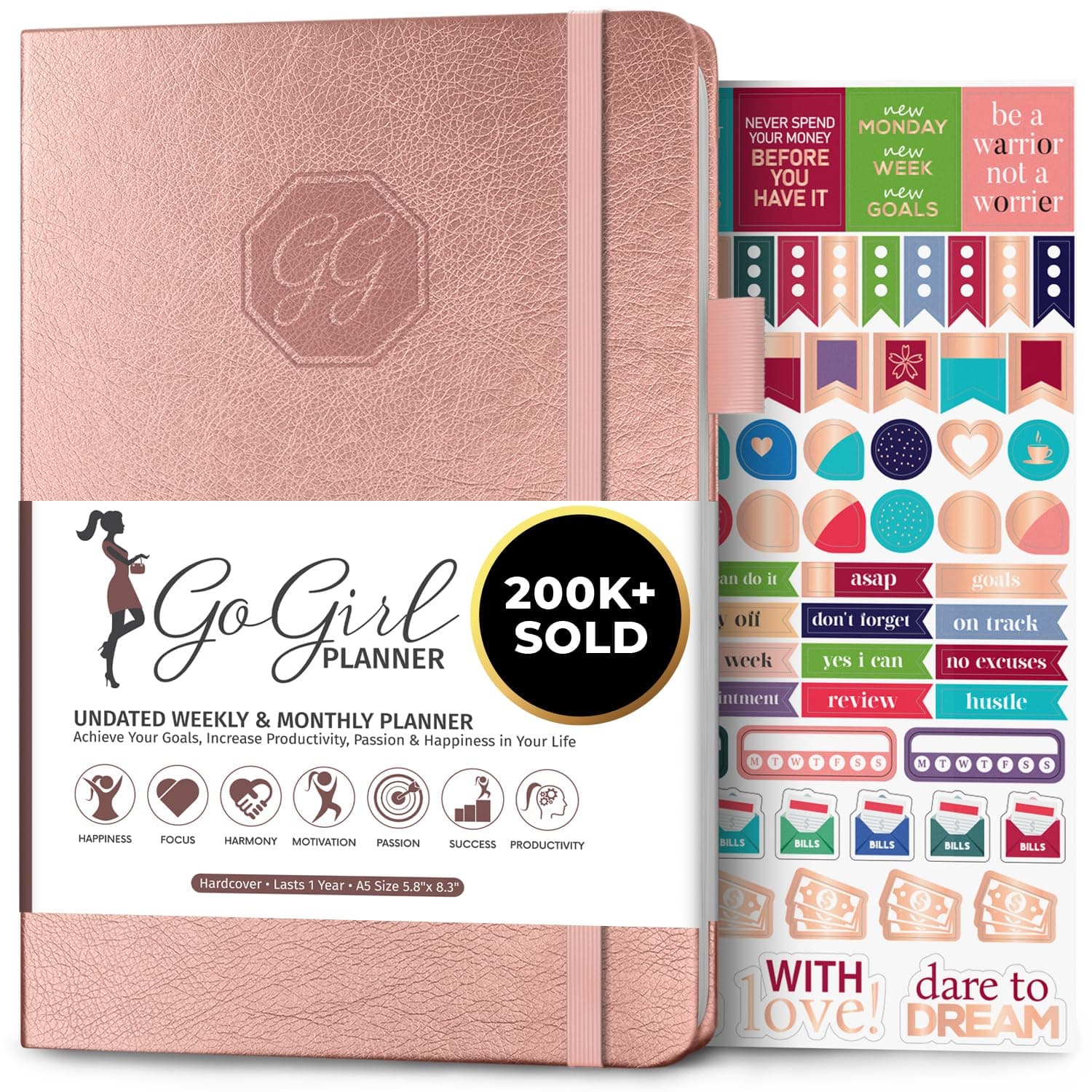 – Planner and Organizer for Women – A5 Weekly Agenda, Goals Journal to Improve Time Management & Productivity (Rose Gold)