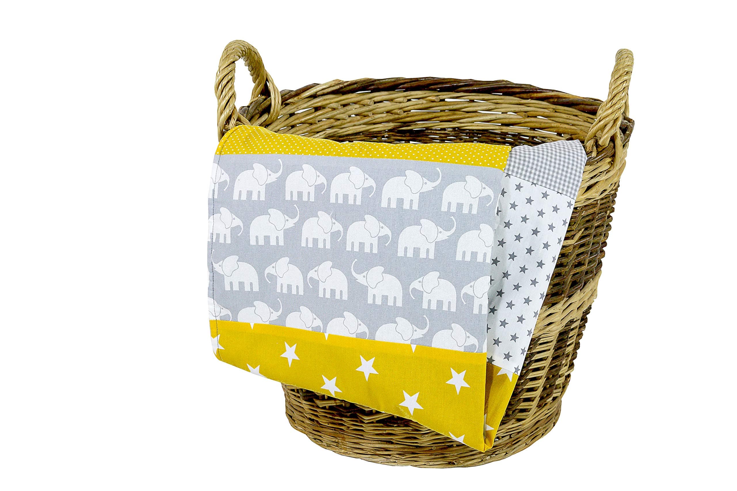 ULLENBOOM ® Baby Blanket – Yellow Elephants (70 x 100 cm Baby Comforter Blanket, Great in The Pushchair or playmat; Motifs: dots, Stars)