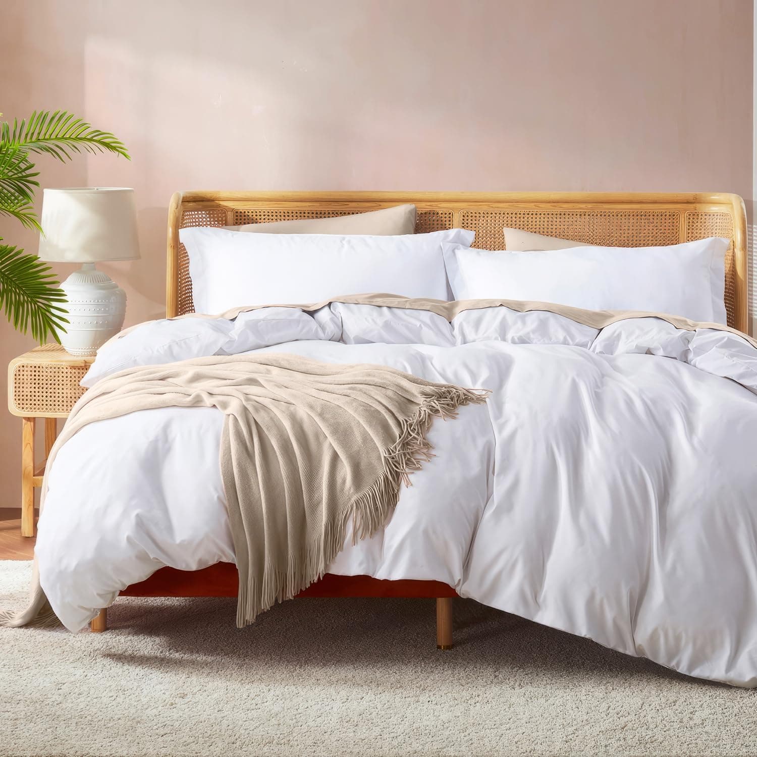 White Duvet Cover King Size - Soft Double Brushed King Duvet Cover Set, 3 Piece, with Button Closure, 1 Duvet Cover 104x90 inches and 2 Pillow Shams