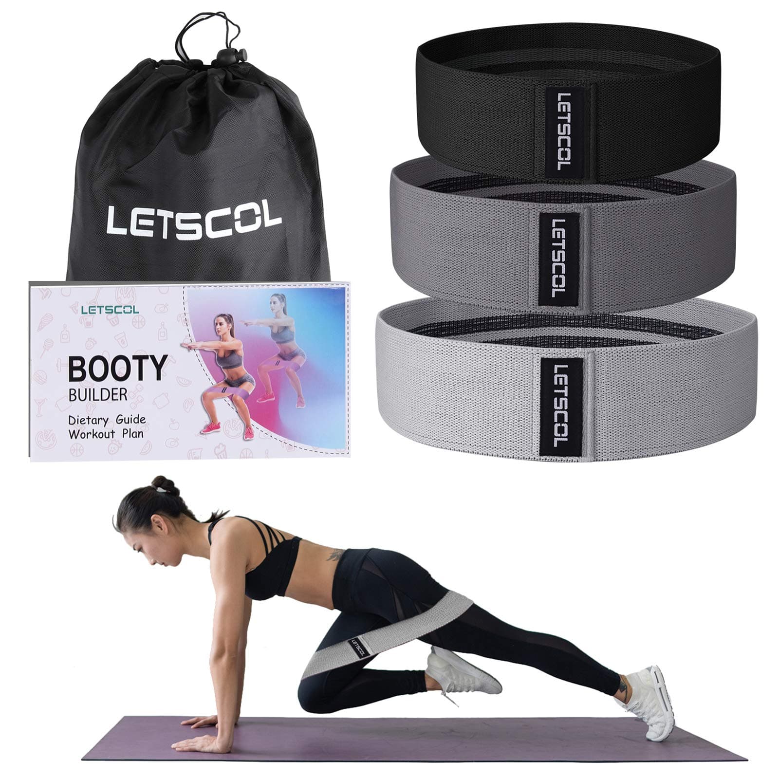 LETSCOL Resistance Bands for Legs and Butt,Exercise Bands Booty Bands Workout Bands Hip Band Glute Bands,Fabric Resistance Bands Stretch Bands Anti Slip Elastic Bands