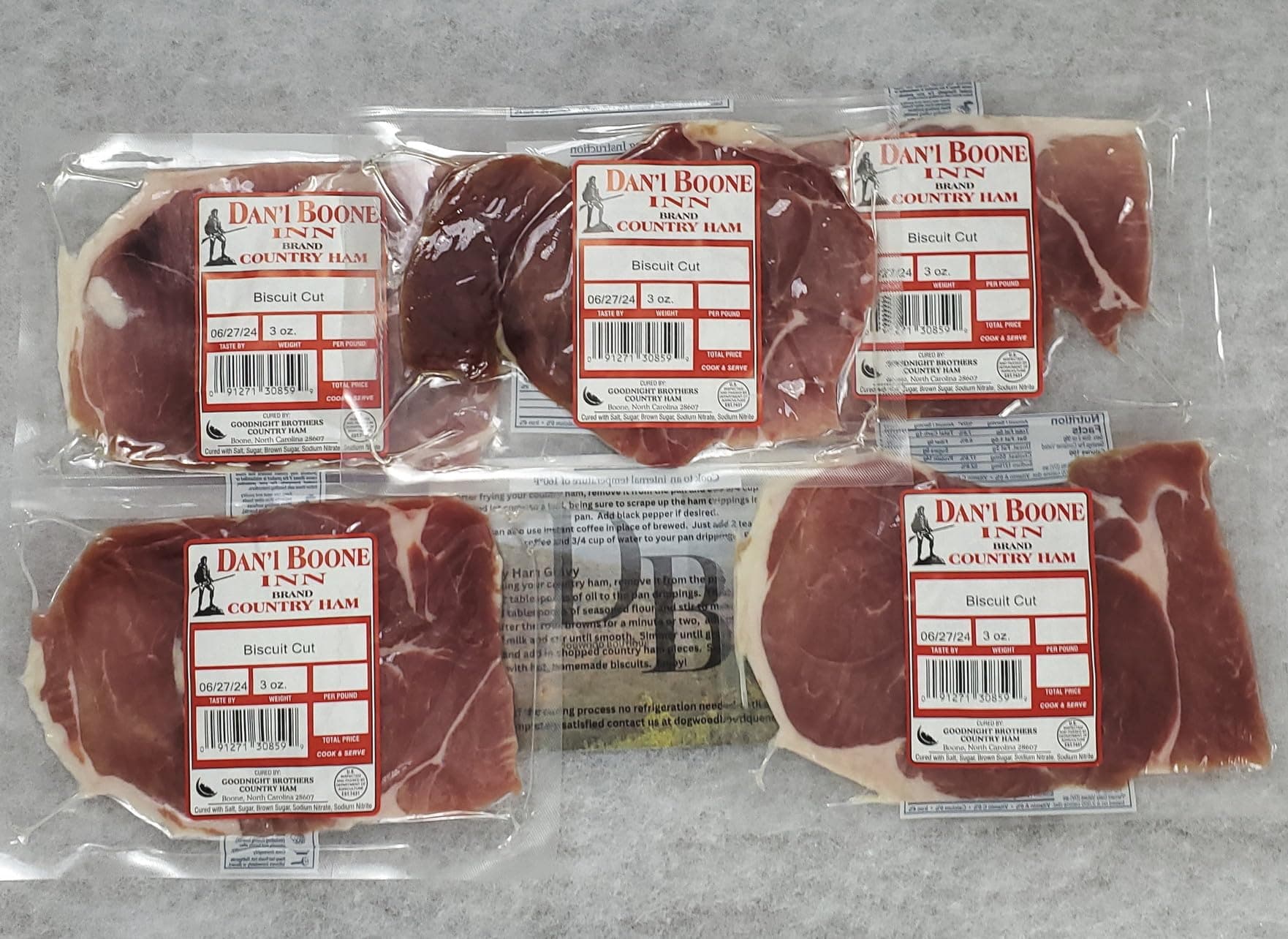 Dan'l Boone Brand Country Ham Biscuit Cut 5/3 Ounce Packs