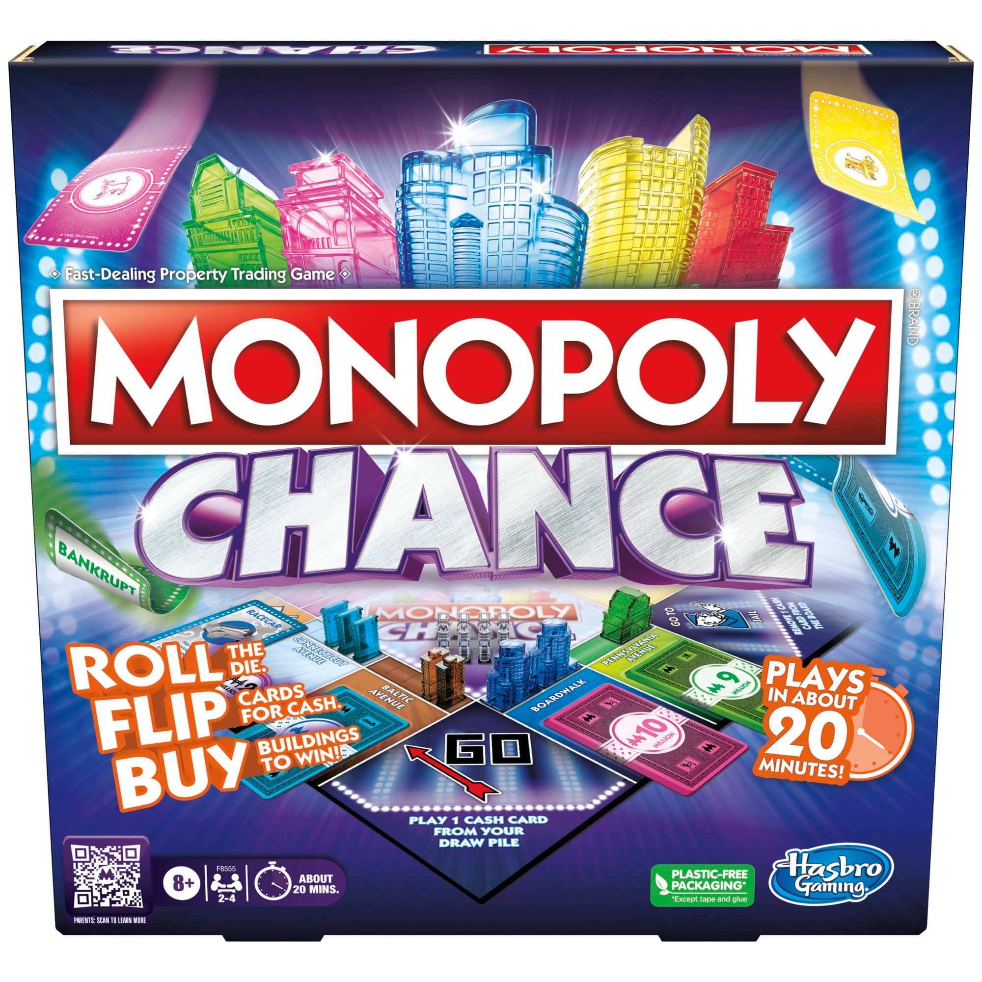 Monopoly Chance Board Game for Adults and Kids | Fast-Paced Family & Party Board Game | Ages 8+ | 2-4 Players | Birthday Gift for Kids & Families