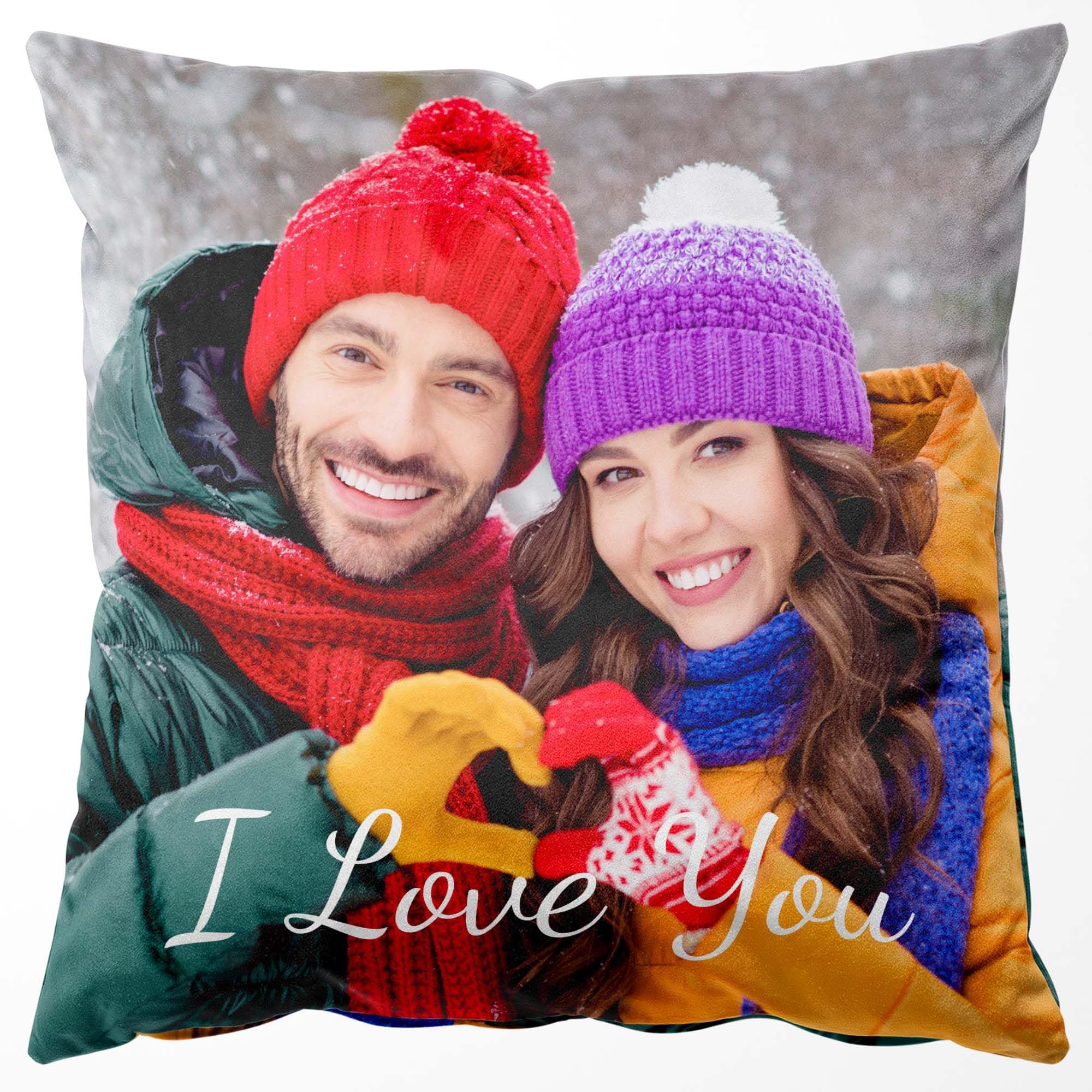 Easycosy Custom Pillow with Picture & Text, Two-Sides Velvet Customized Photo Pillowcase, 16"x16" Personalized Pillowcover with Photo, Custom Room Decor Love Gifts (Optional Pillow Insert)