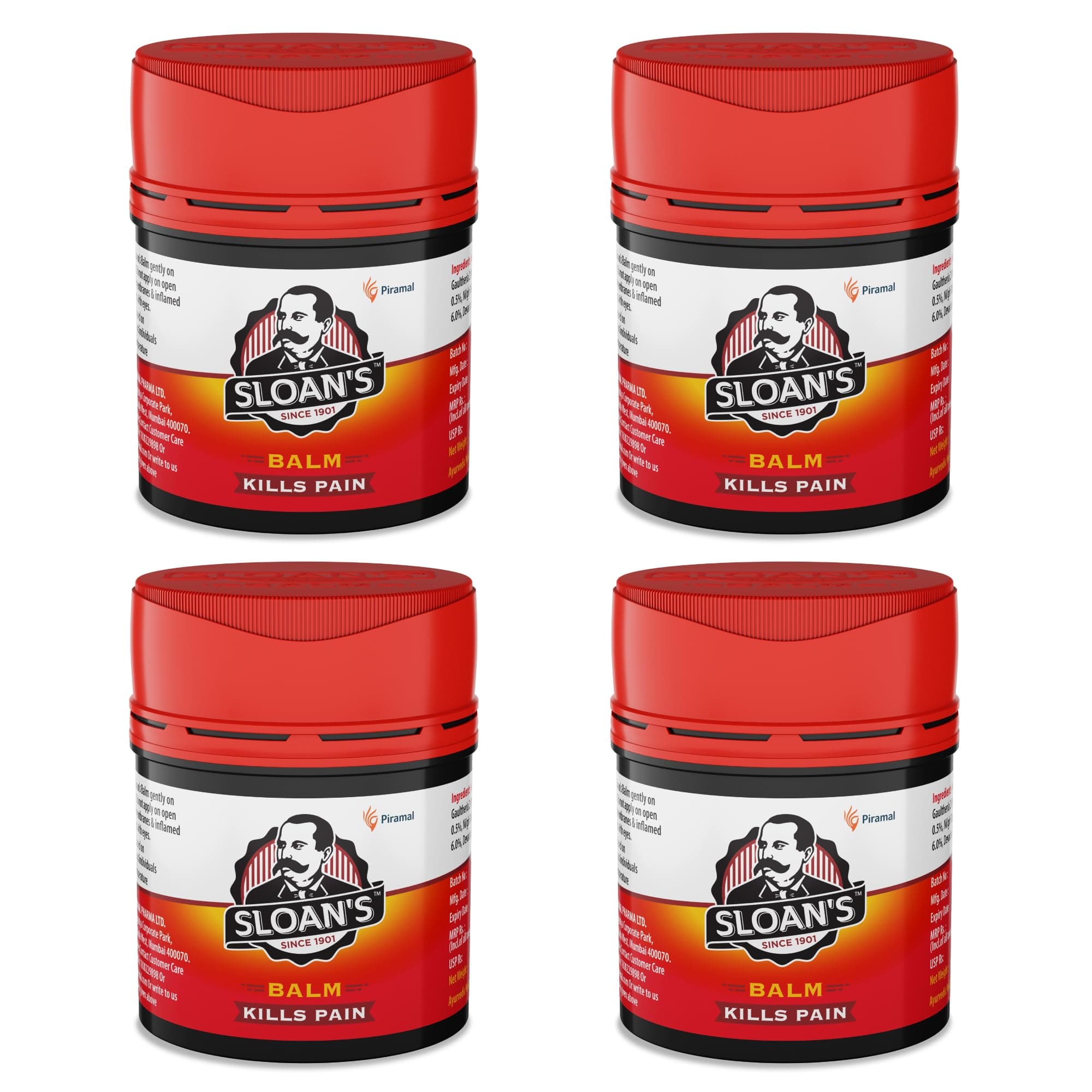 Sloan's Balm | Kills Severe Pain | Power of Ayurveda with 5 Herbal Oils | Unique Heat Action with Capsicum Extract 20gm x Pack of 4