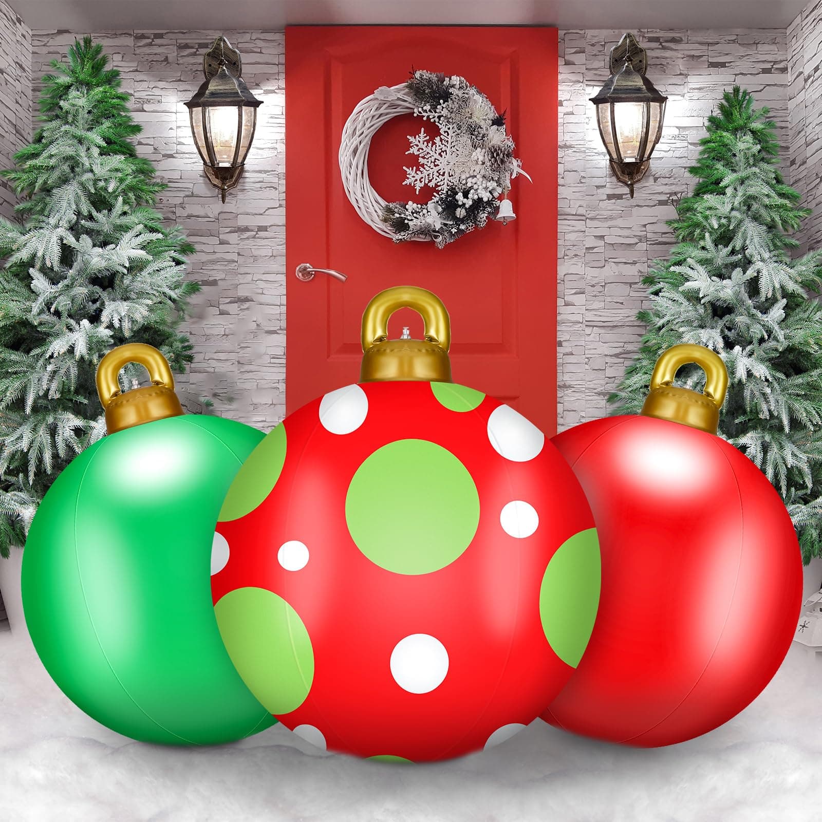 Jetec 3 Pcs 32 Inch Giant Inflatable Christmas in July Ball PVC Inflatable Decorated Ball Large Holiday Inflatables Outdoor Decorations Christmas Blow up Yard Decor Giant Ornaments(Dot)