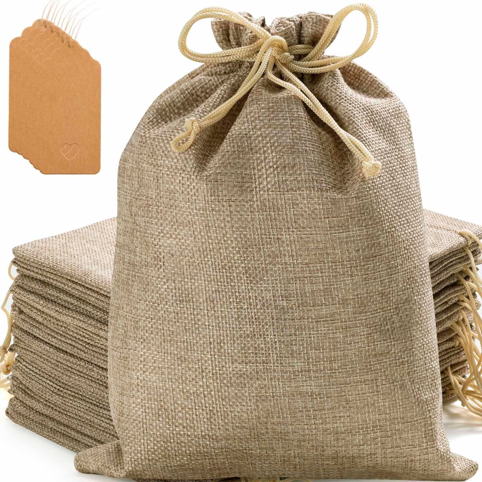 Homum 25 Pcs 7x9 Inch Burlap Gift Bags with Drawstring and Gift Tags, Burlap Jute Bags for Party, Christmas, DIY Craft
