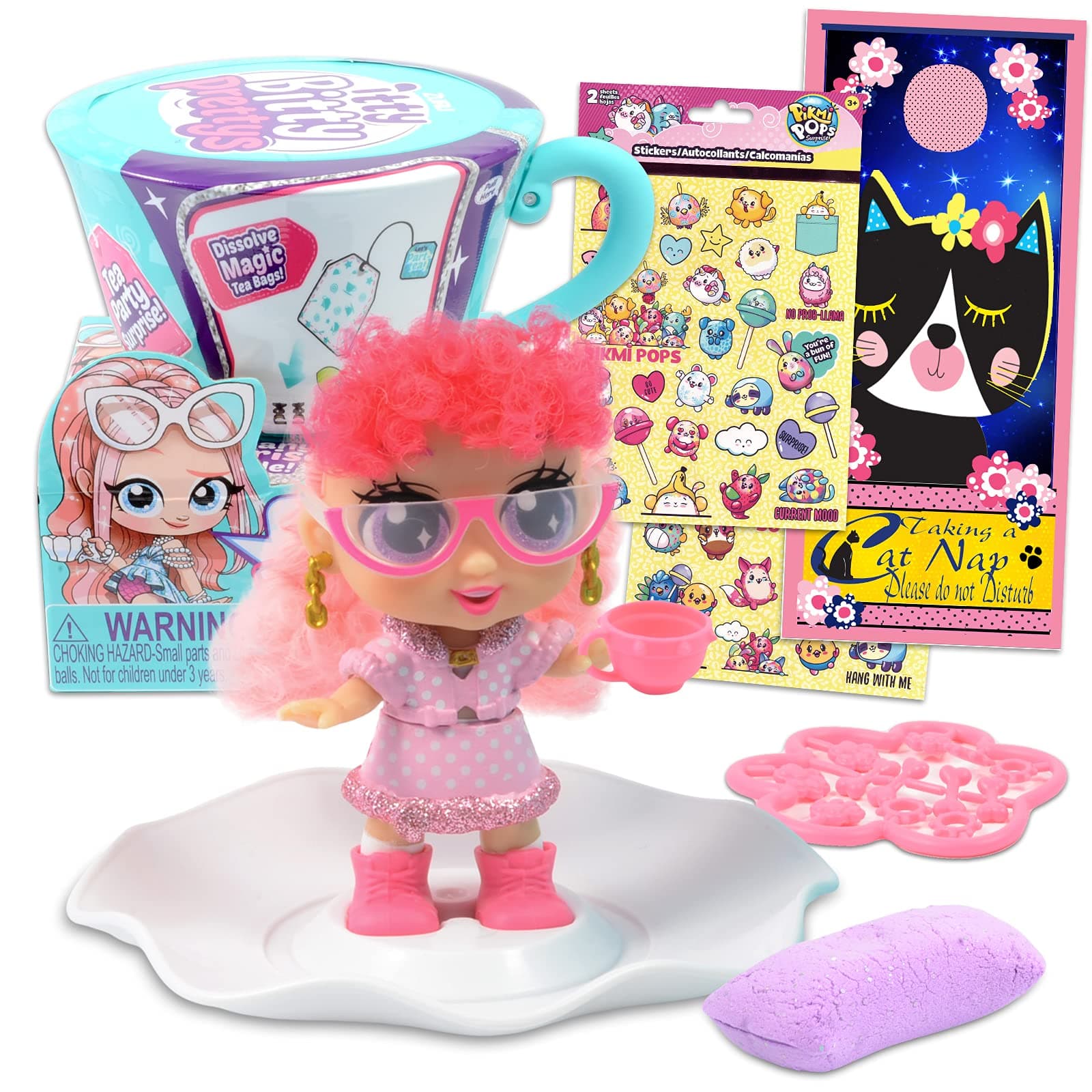 doll toy Zuru Itty Bitty Pretty's Small Tea Cup Surprise Tea Party - Toy Bundle with Itty Bitty Pretty's Tea Set for Kids, Girls, Birthday Supplies | Includes Pikmi Pops Stickers and More