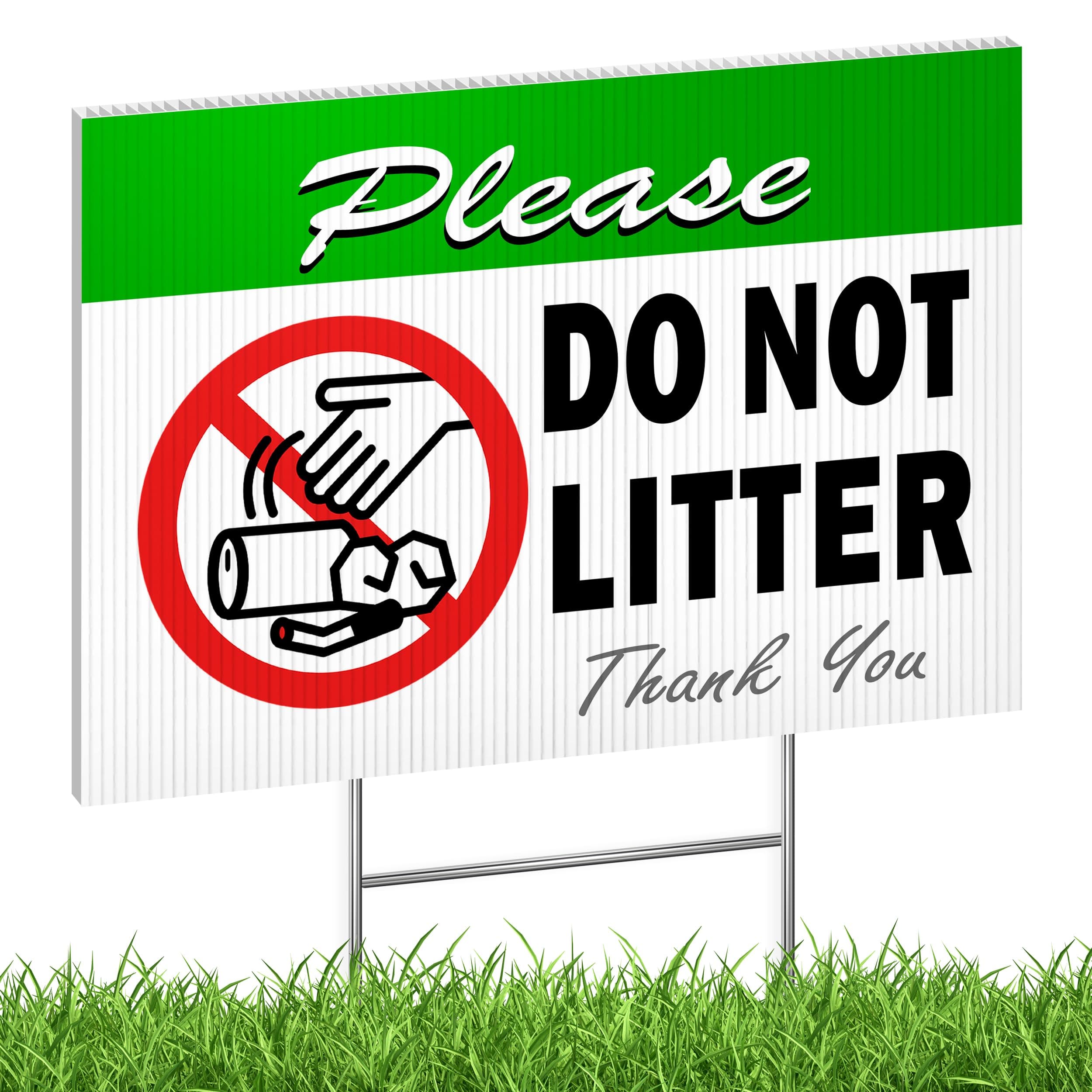 Please Do Not Litter Sign, 14x10 DS Coroplast No Dumping Signs with Stake, UV Protected, Weatheproof