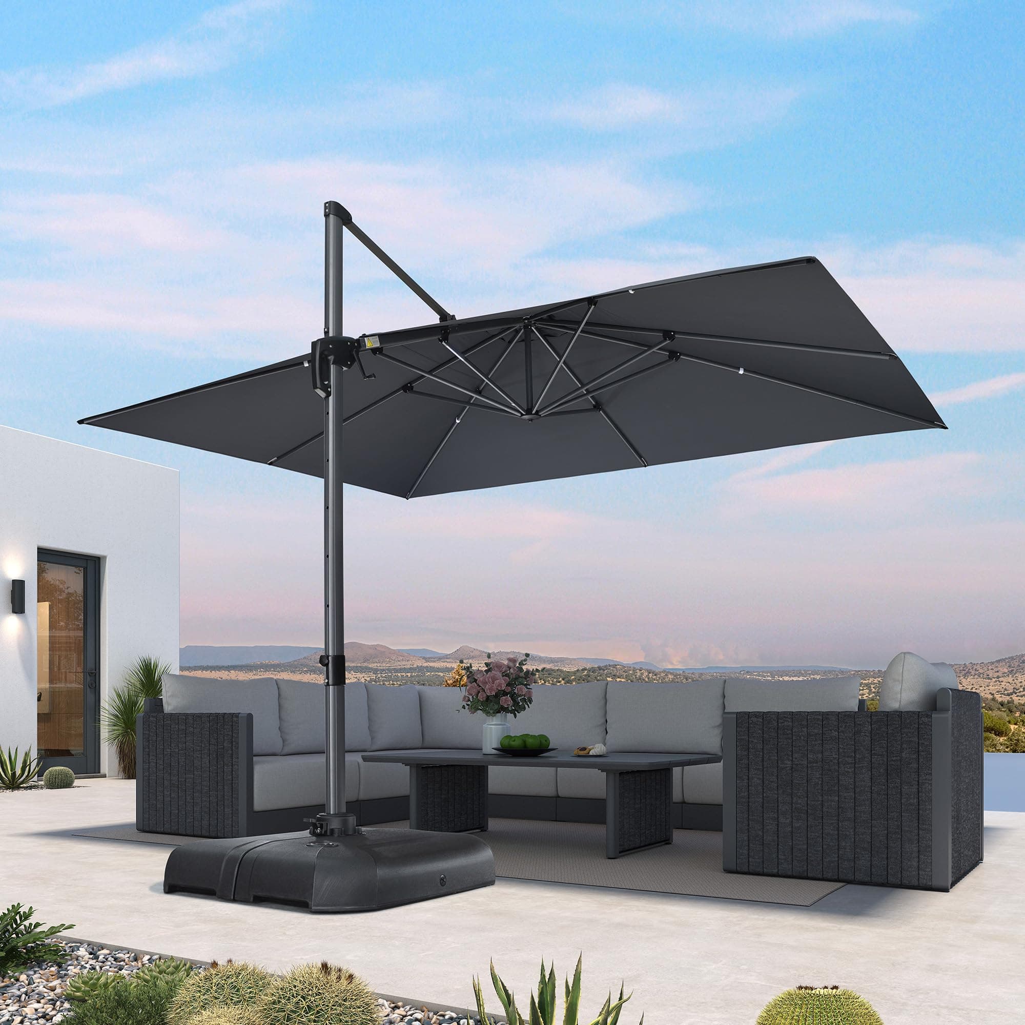 10' X 13' Patio Umbrella Outdoor Cantilever Rectangle Umbrella Aluminum Offset Umbrella with 360-degree Rotation for Garden Deck Pool Patio, Grey