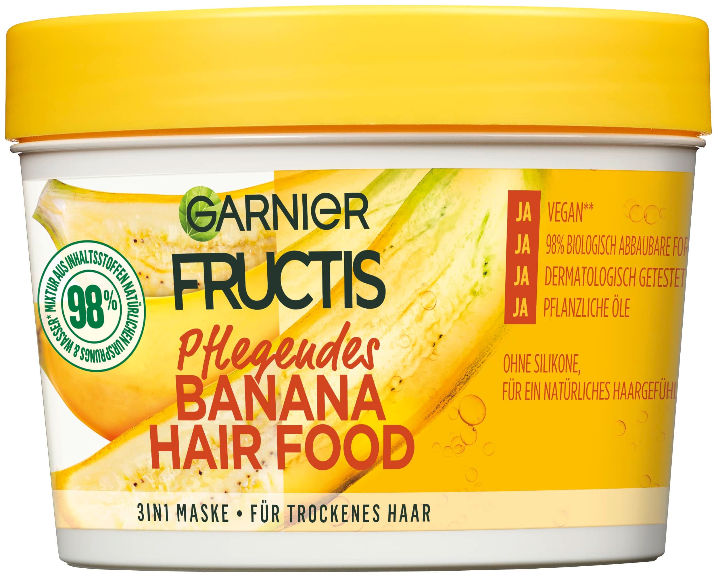 Hair Mask, Nourishing Banana Hair Food, Hairfood Moisturising 3-in-1 Mask, for Dry Hair, Nourishes and Gives Hair More Smoothness, Fructis, 390 ml