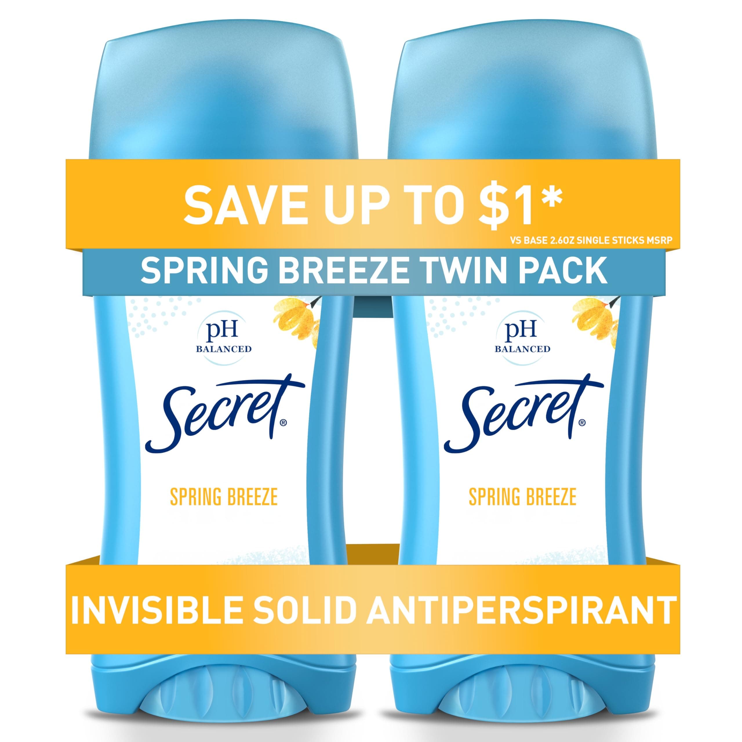 Deodorant Spring Breeze Solid 2.6 oz. Great Value Twin Pack