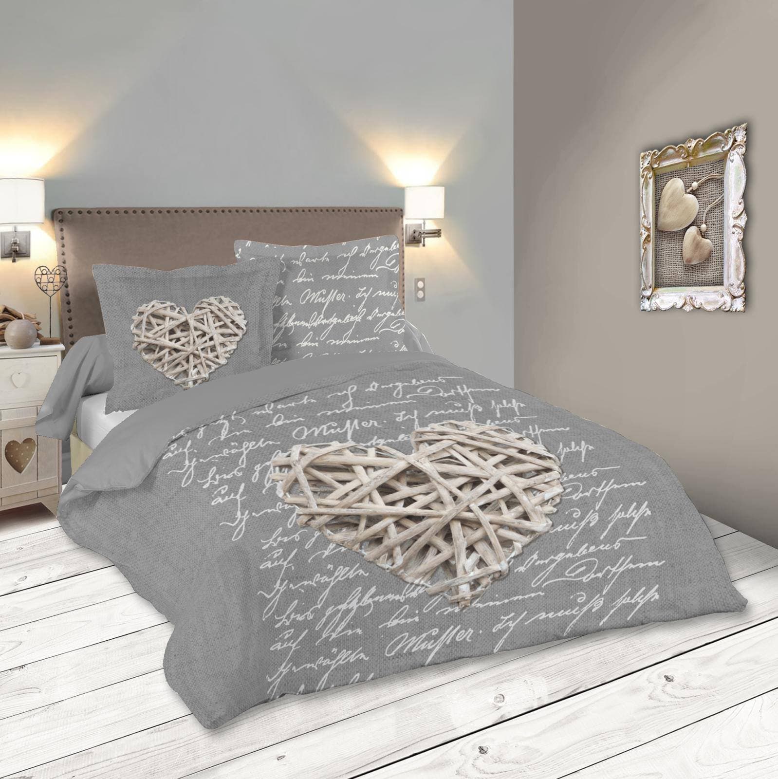 Lovely Casa woodlove Duvet Cover 240 x 220 cm, Cotton, Grey,
