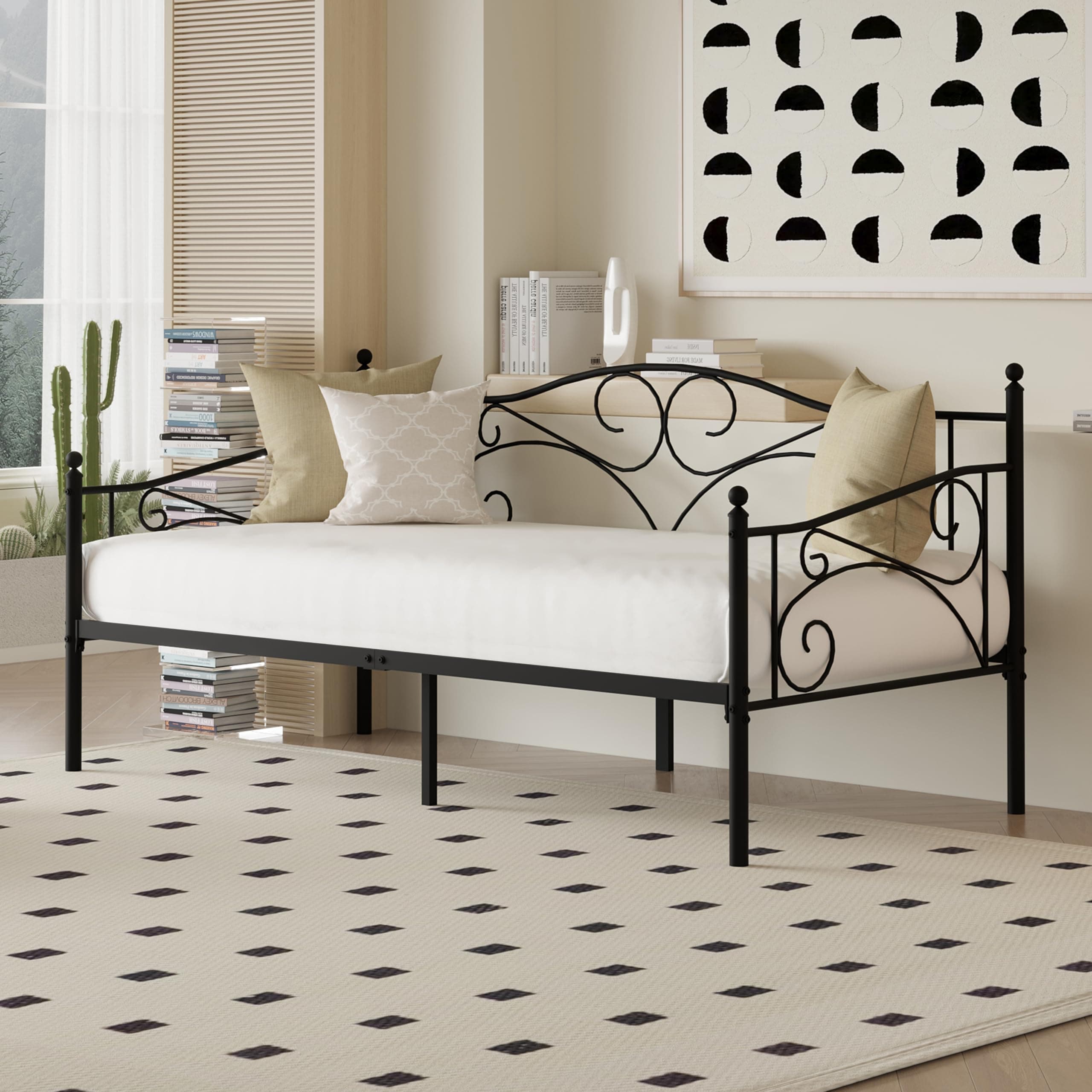 Twin-Daybed-Frame Victoria-Metal-Sofa-Bed - Platform Mattress Foundation with Steel Slat Support for Adult,Multi-Functional Furniture-Black