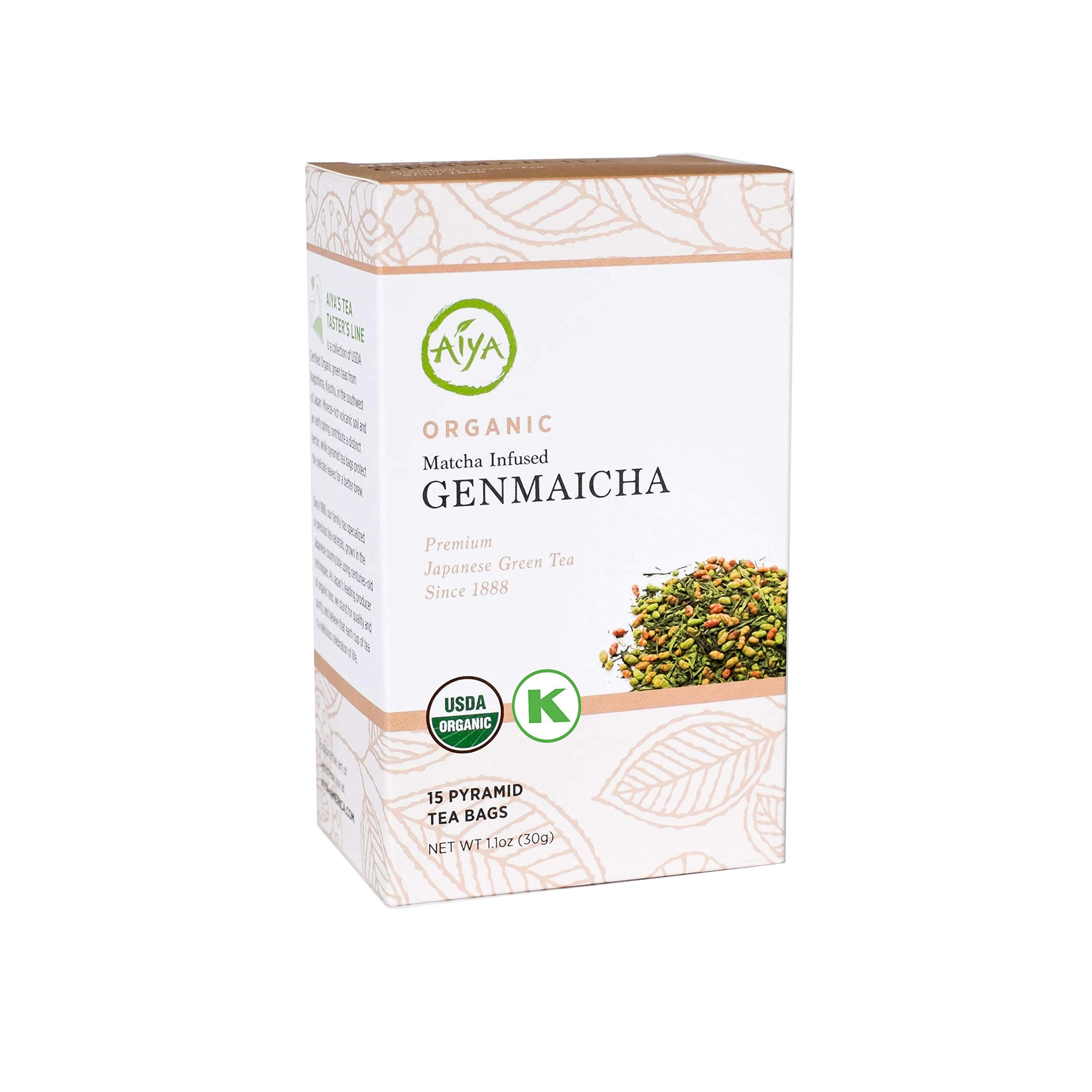 Aiya Organic Matcha-Infused Genmaicha Green Tea - Tea Taster's Line, 15 pyramid bags