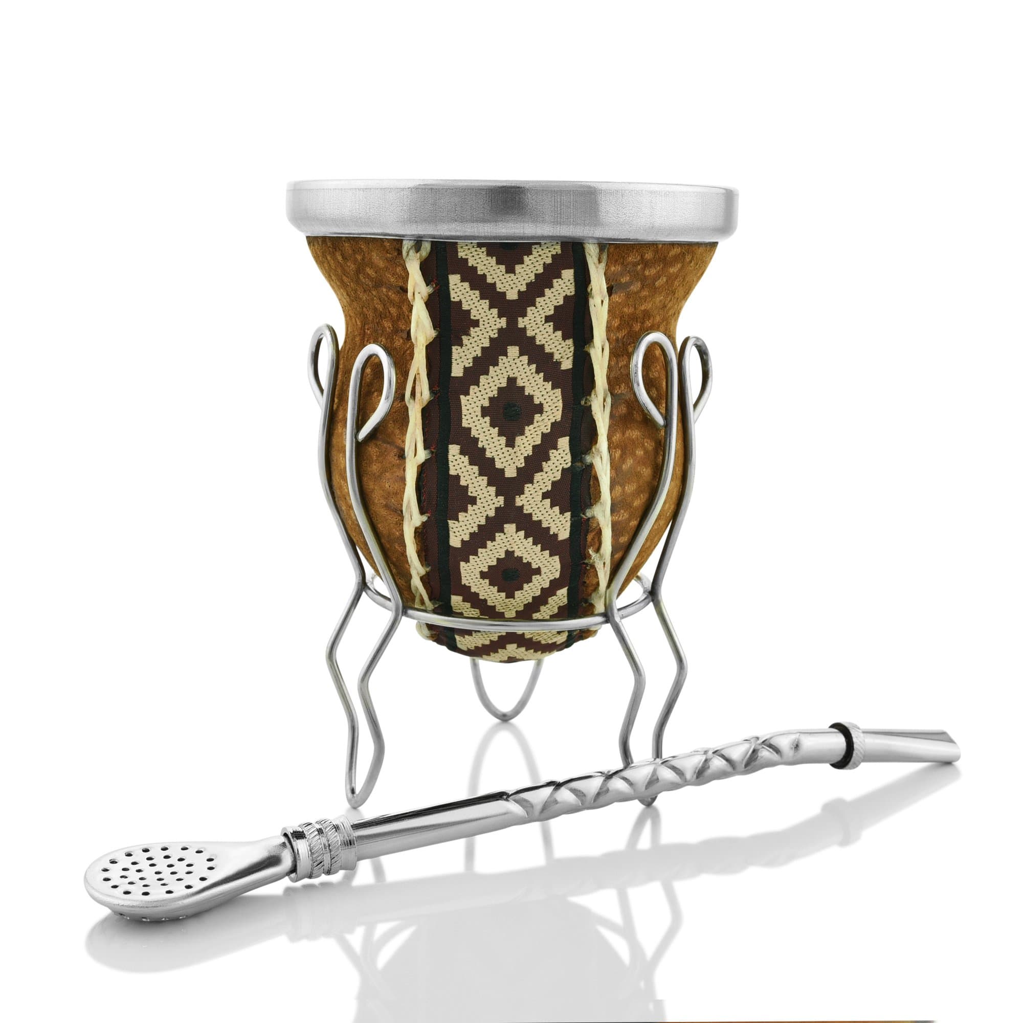 Leather-Encased Glass Mate Gourd, Wire Stand and Bombilla Set by El Matero: Easy-Clean Glass for Traditional Argentinian Tea Ritual | Handmade Artisan Design with Leather | Earthen Burgundy Color