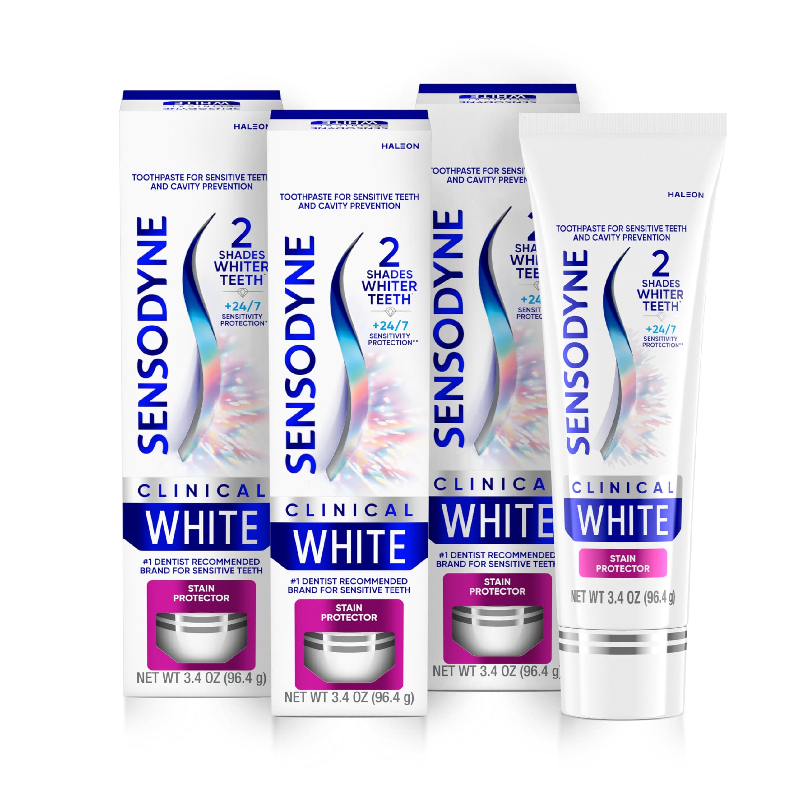 Clinical White Toothpaste Clinically Proven Whitening for Sensitive Teeth, Stain Protector, 3.4 oz x 3