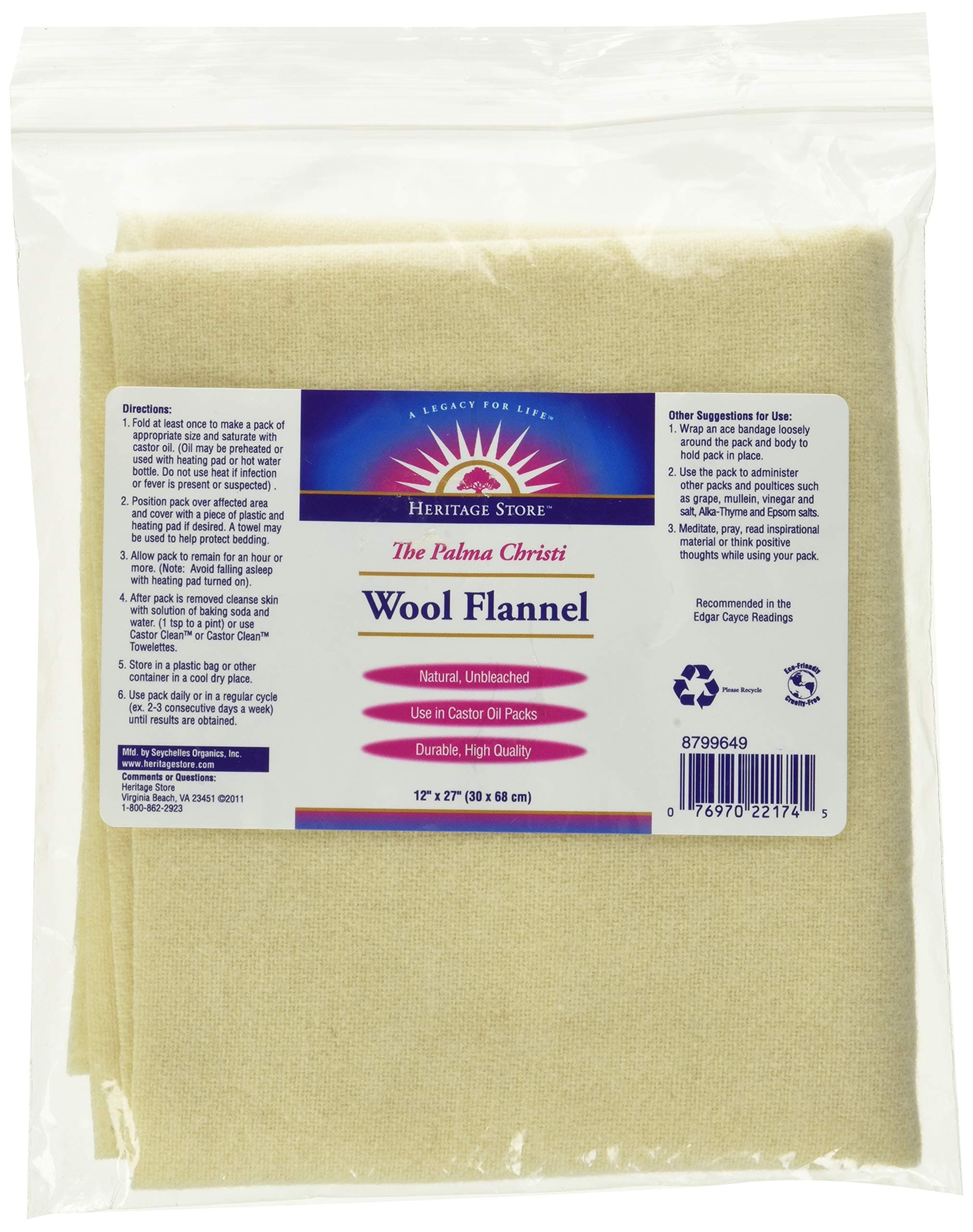 Heritage Products Wool Flannel, Palma Christi, 1 flannel 12" X 27"