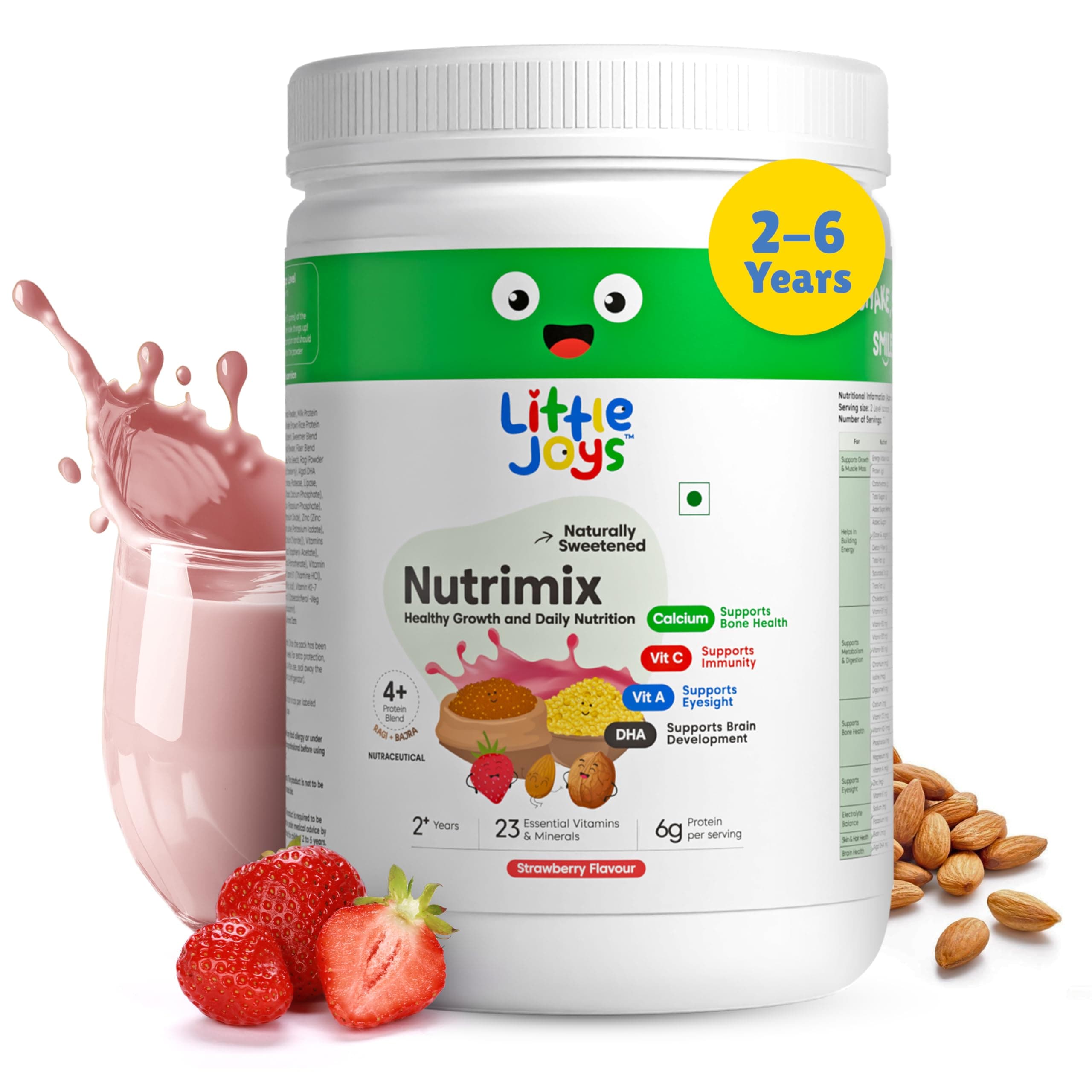 NutriMix Nutrition Powder (2-6 Yrs) 350g | 6g Protein | Strawberry Flavour | Supports Weight, Height Gain & Immunity | With Ragi, Bajra, Jaggery, Dates, Almond, Walnuts & Oats
