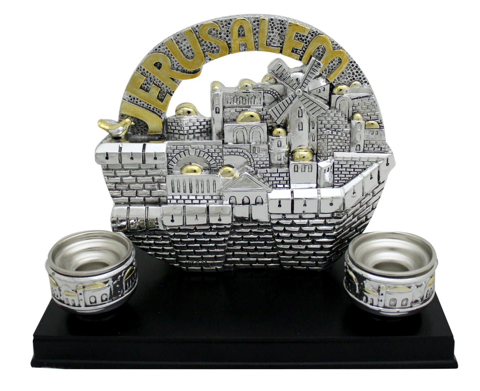 Elegant Jerusalem Arch Candlesticks for Shabbat and Holidays Silver Polyresin