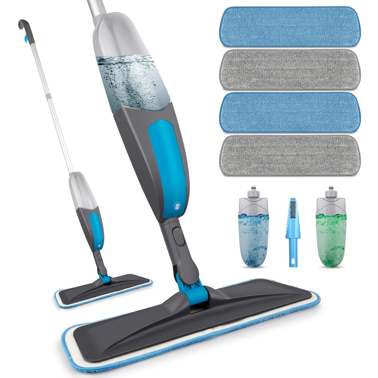 BPAWA Spray Mops For Floor Cleaning-Bpawa Microfiber Spray Floor Mop Flat Dust Mop For Hardwood Laminate Tile Wood Kitchen Floors,Dry Wet Mop With Sprayer 2 X 550Ml Bottles&4 X Reusable Washable Pads
