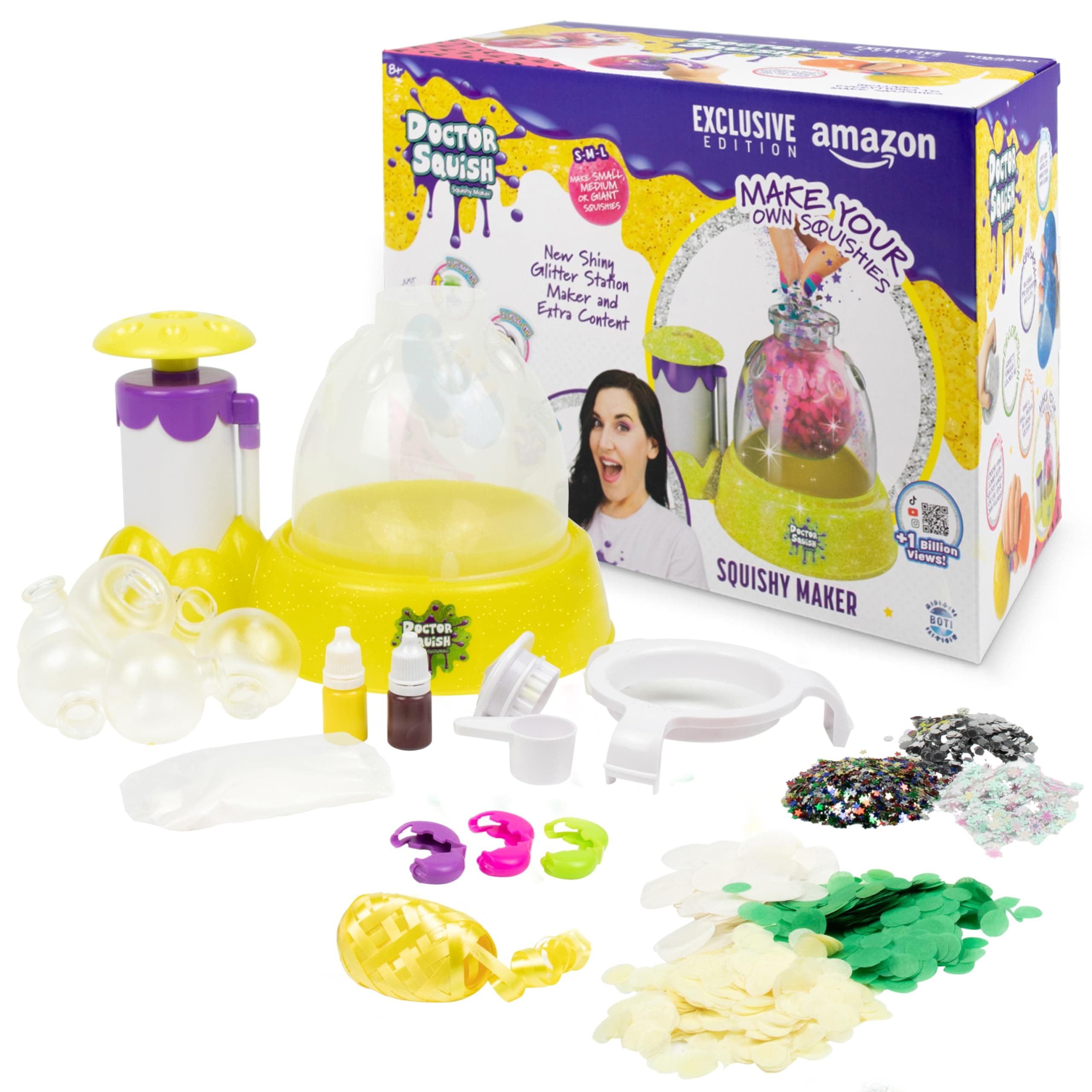 Dr. Squishy Maker, Shiny Glitter Station Maker, Confetti, Glitter, Color Ink, Various Sizes, Just Add Water To Slime 8 Years Old