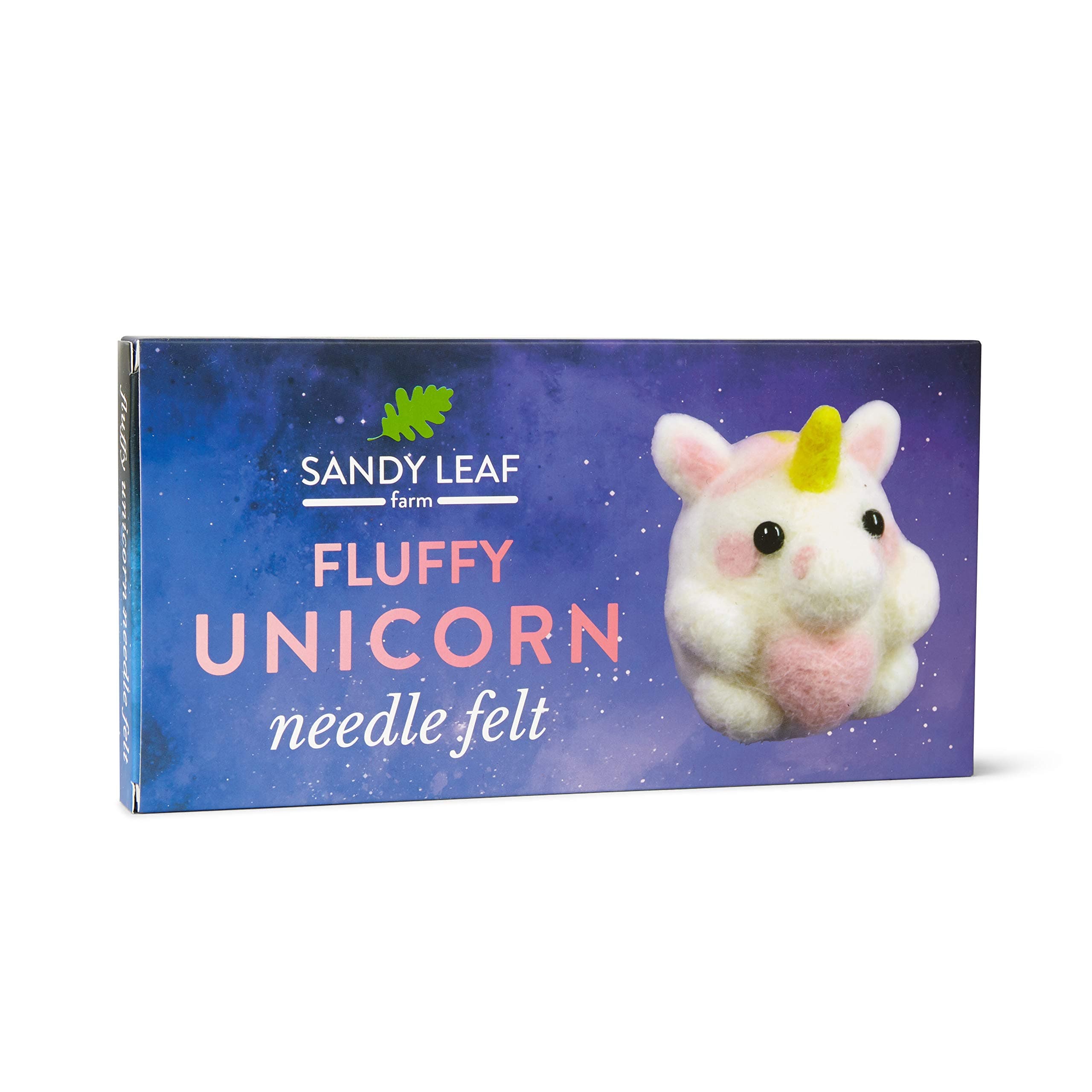 Sandy Leaf Farm Needle Felting Kit - DIY Fluffy Unicorn Felt Set for Beginners w/ Felting Wool, Pad, Needle, Finger Protectors, and Press-On Eyes