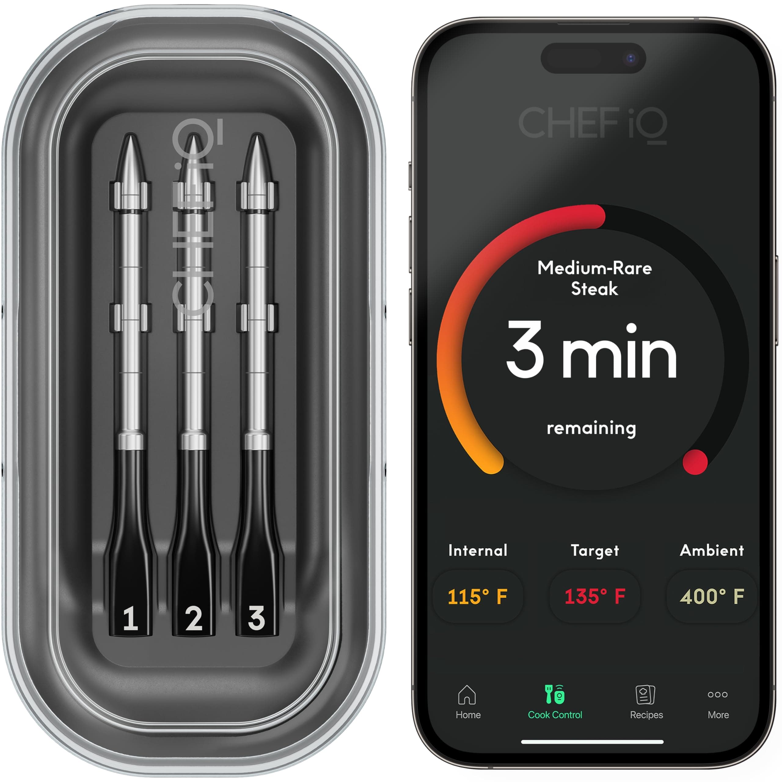 Sense Smart Wireless MeatThermometer with 3 Ultra-Thin Probes, Unlimited Range Bluetooth Digital Food Thermometer for Remote Monitoring of BBQ Grill, Oven