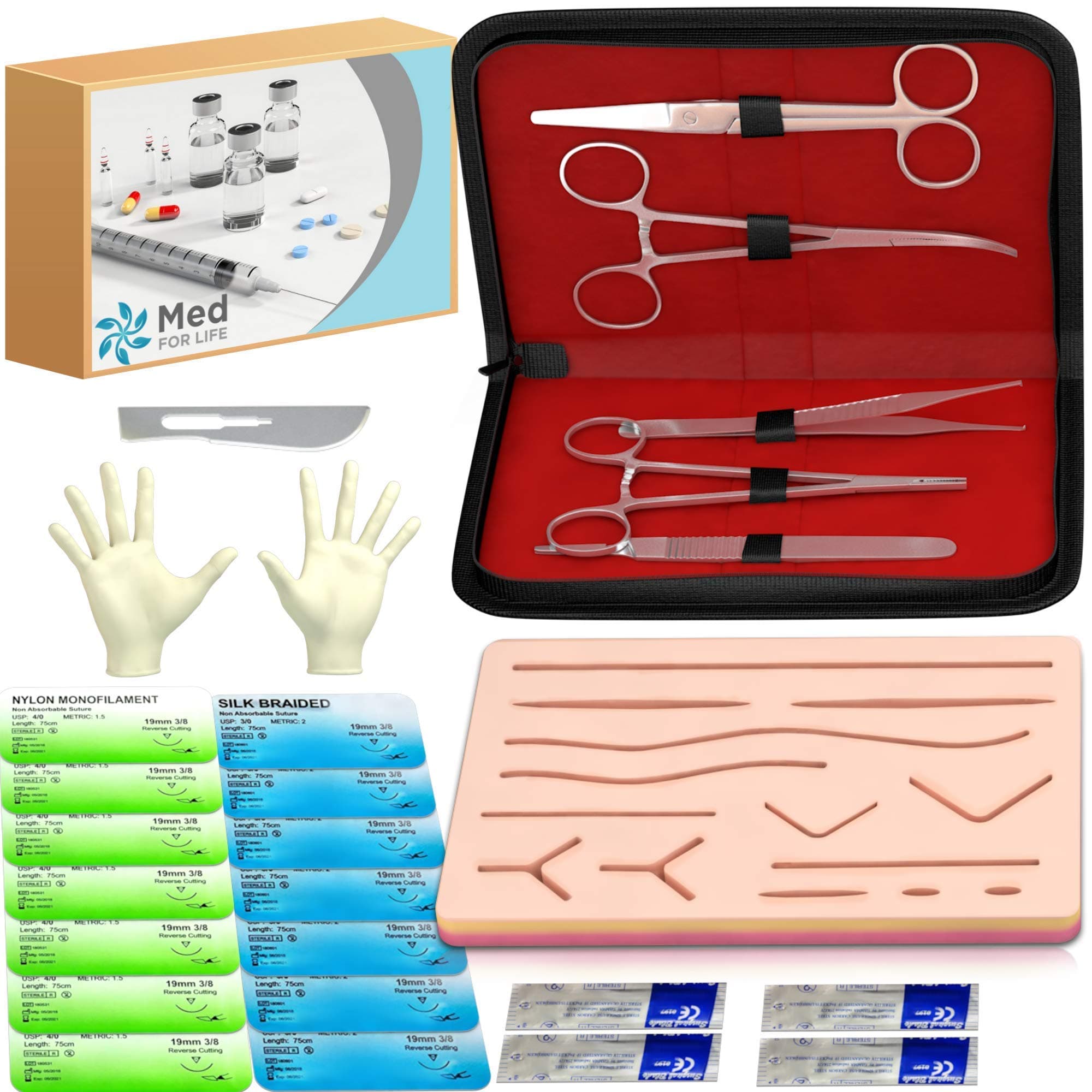 Suture Kit with Training Ebook To Become The Best Doctor or Nurse | Practice On This Reusable Large Suturing Pad Skin With Tool Set And Impress Others | Developed by Doctors for Medical, Vet Students