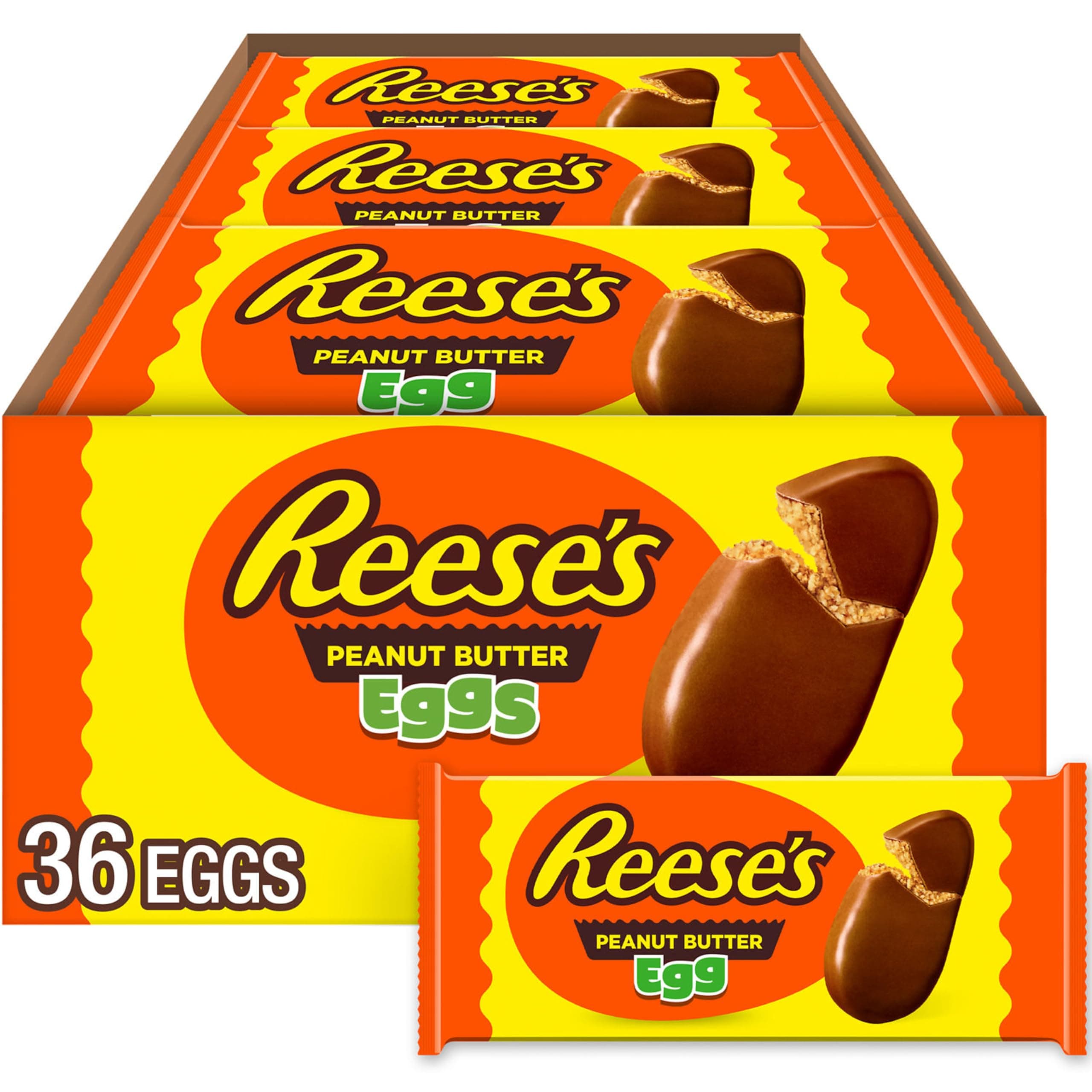 Milk Chocolate Peanut Butter Eggs, Easter Basket Easter Candy Packs, 1.2 oz (36 Count)