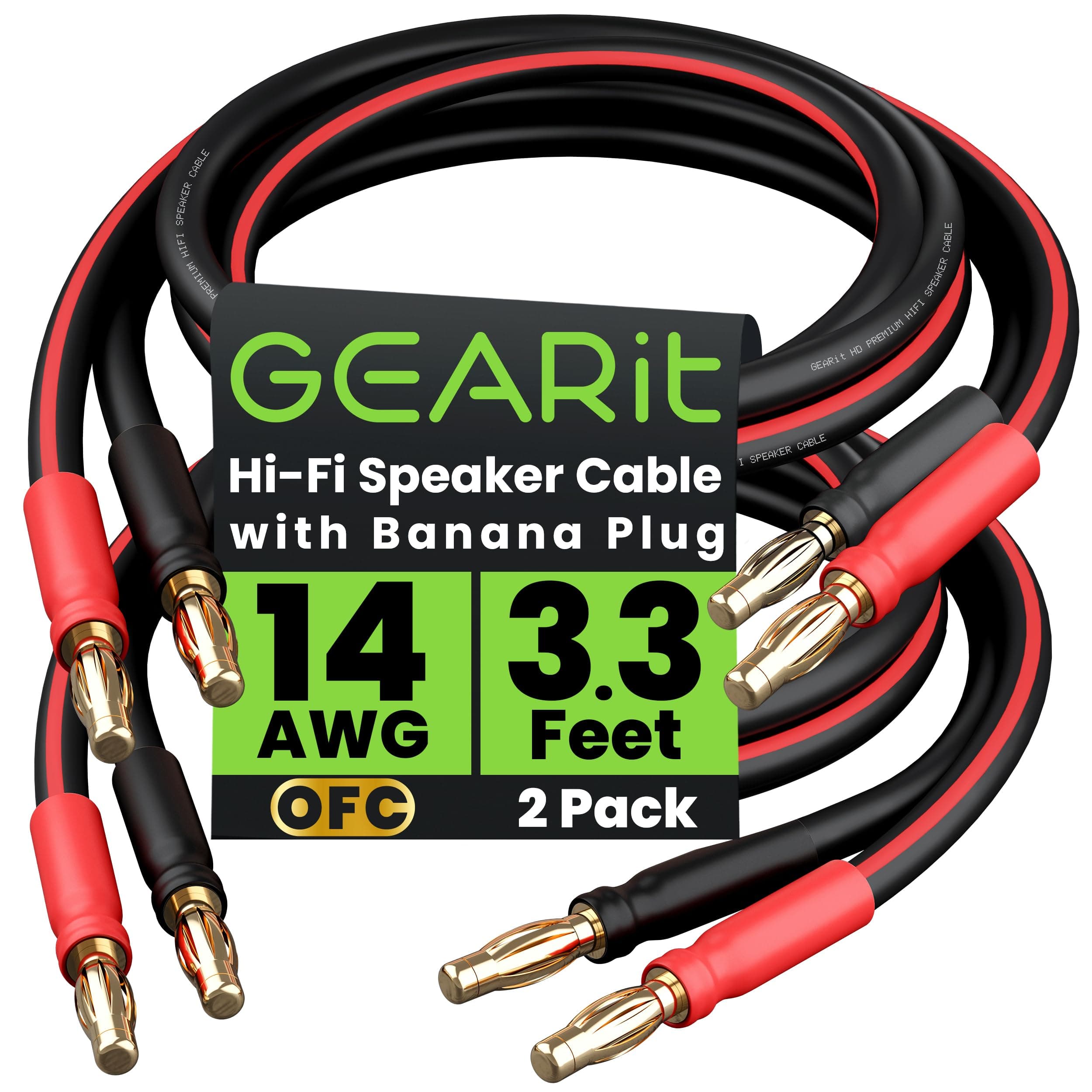 GearIT 14 AWG Speaker Cable with Banana Plugs 14Ga Banana Wire for Bi-Wire Bi-Amp HiFi Surround Sound