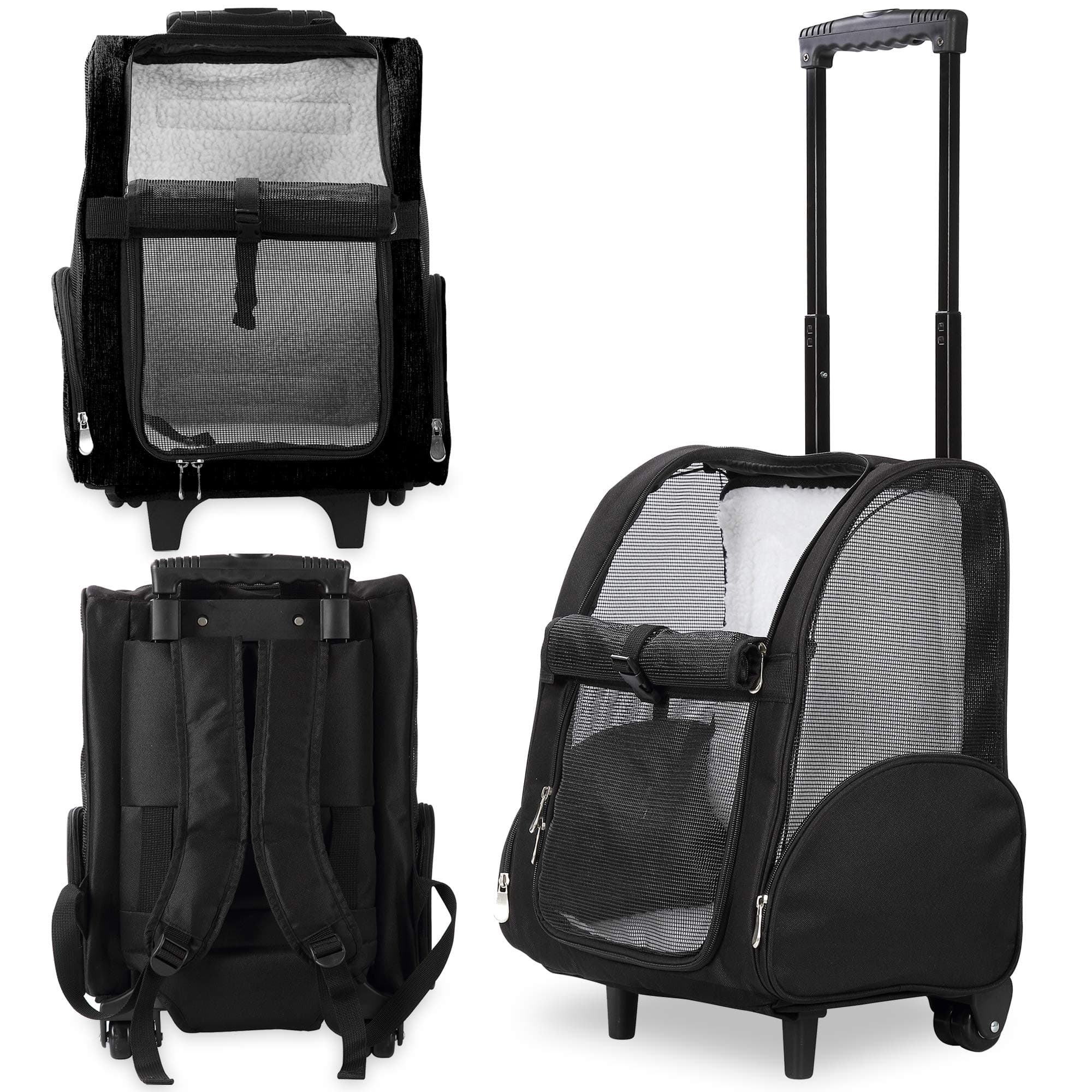 Kundu KDU-013 Deluxe Backpack Pet Travel Carrier with Double Wheels - Black - Approved by Most Airlines