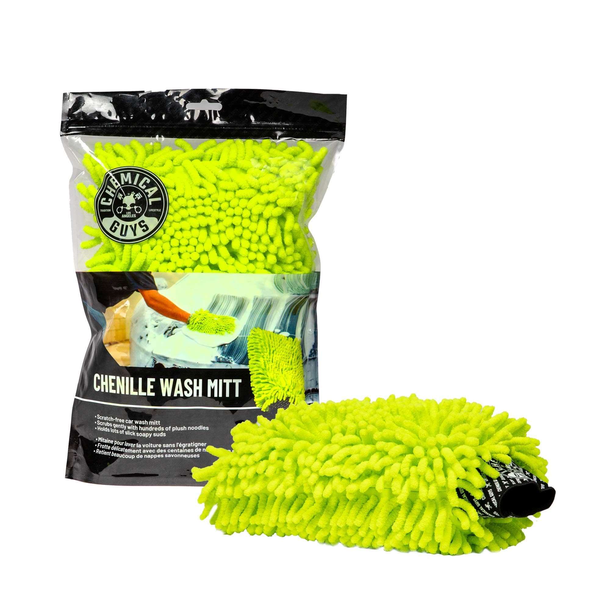 Chemical Guys Chenille Premium Scratch-Free Microfiber Wash Mitt for Car Washing - Lime Green, Ultra-Soft Car Wash Glove, Swirl-Free Finish, Safe for Trucks, SUVs, Motorcycles, and More