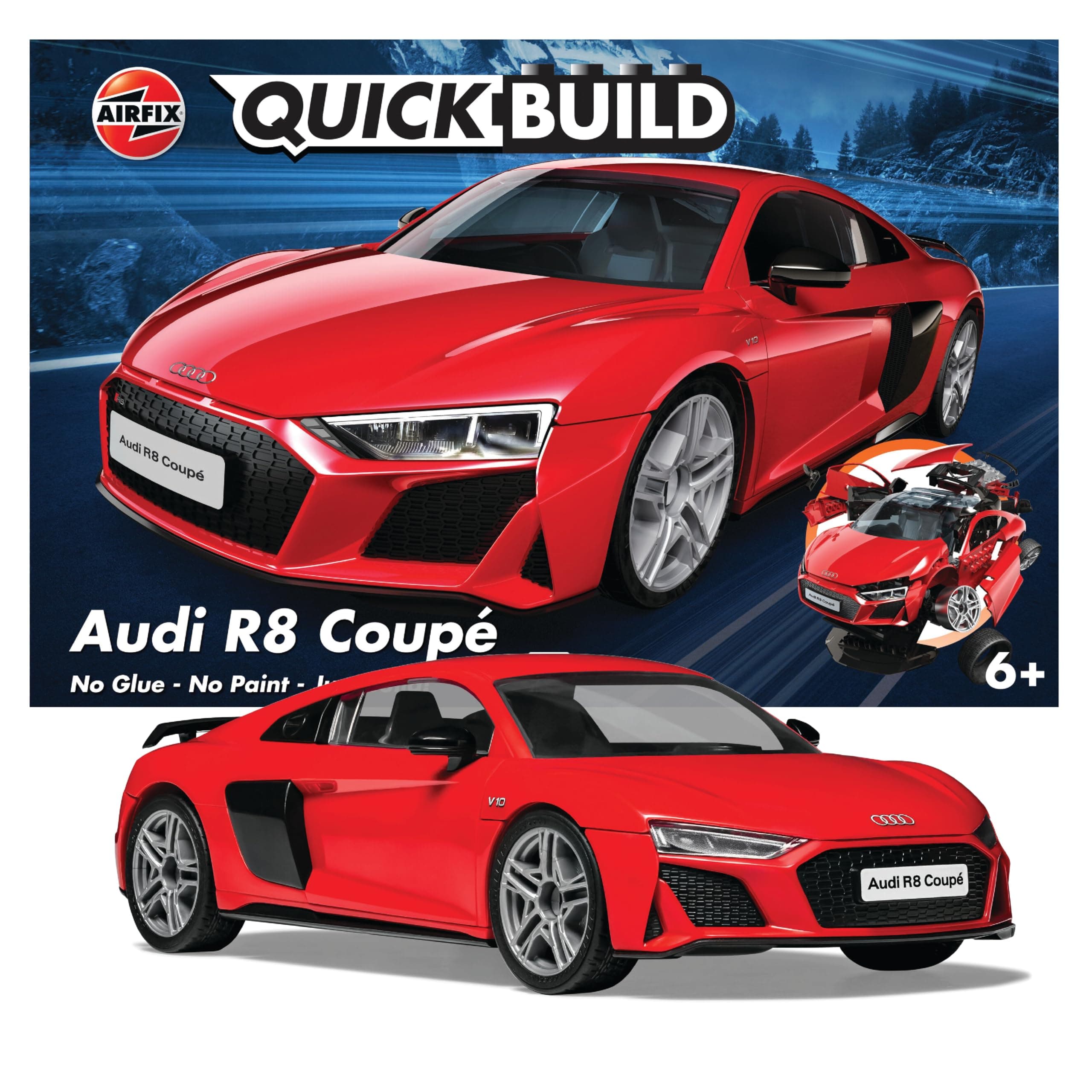 J6049 Quickbuild Plastic Model Car Kits - Audi R8 Coupe - Easy Assembly Snap Together Kit, Classic Car for Adults & Kids to Build, Model Vehicles, Building Toys Set